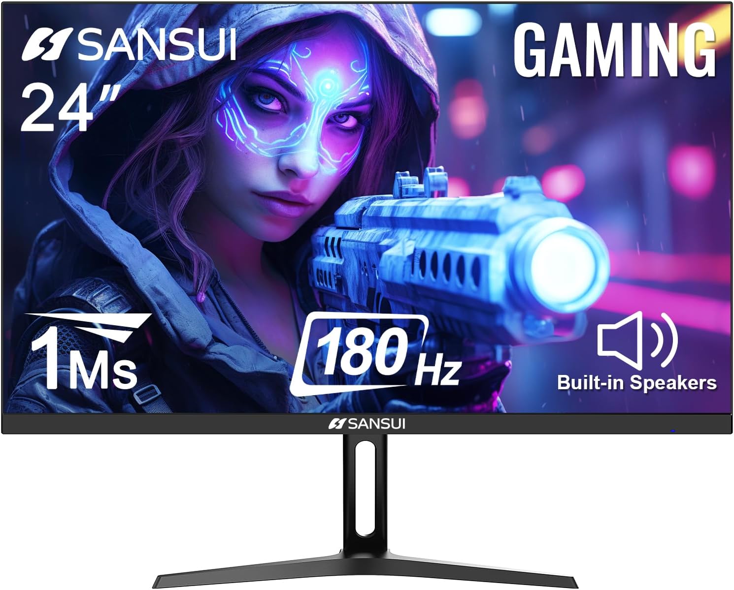 SANSUI 24 Inch Gaming Monitor 180Hz, Computer Monitor with Speakers 1*DP 2*HDMI Ports, FHD 1080P 110% sRGB VESA Support Eye Cares (One HDMI Cable Included ES-G24F4S) - Image 2