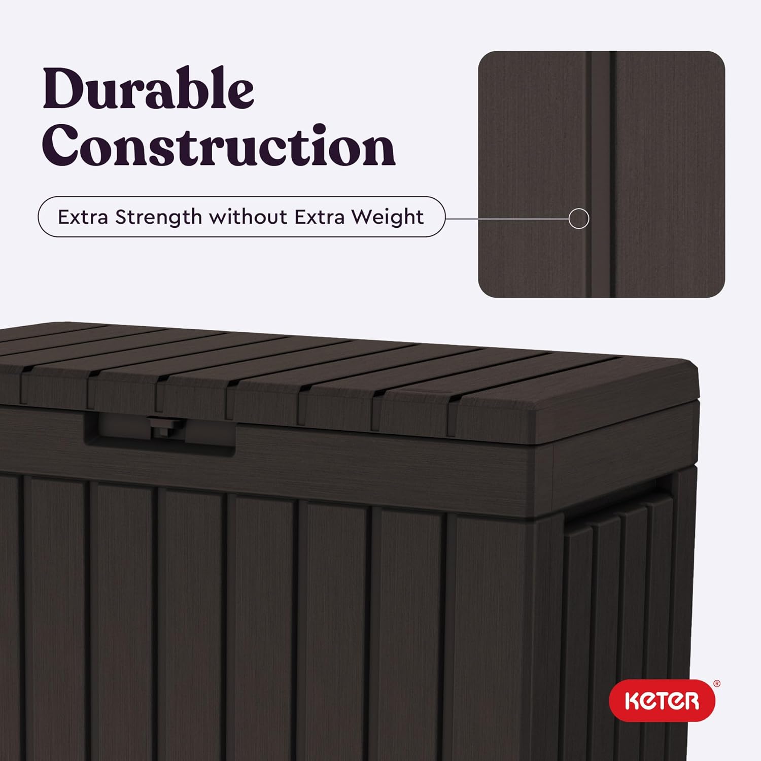 Keter Kentwood 50 Gallon Resin Deck Box-Organization and Storage for Patio Cushions, Throw Pillows and Garden Tools, Brown - Image 7