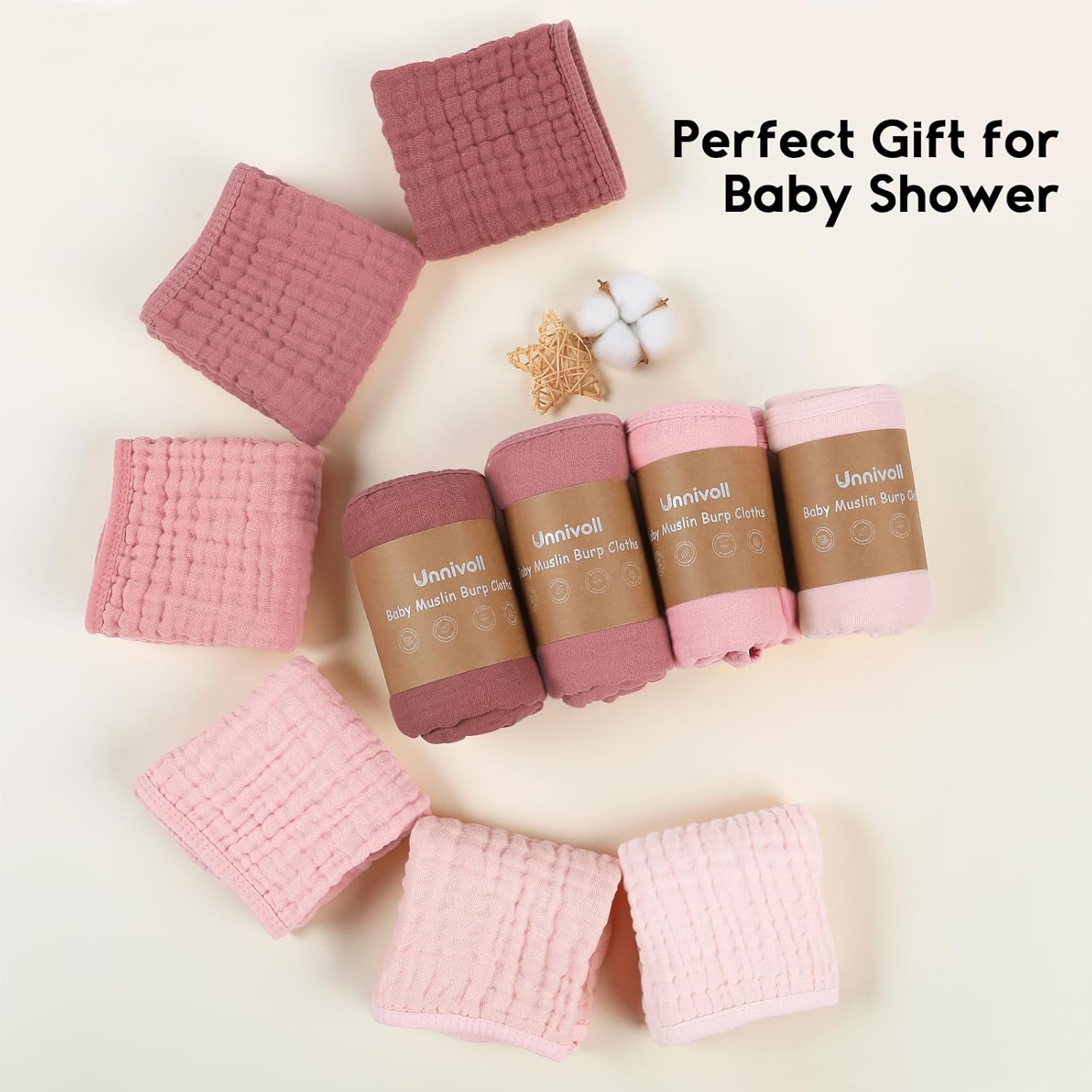 Muslin Burp Cloths for Baby 100% Cotton Burping Cloths for Boys Girls Large 20''X10'' Extra Soft and Absorbent 12 Pack - Gradient Pink - Image 8