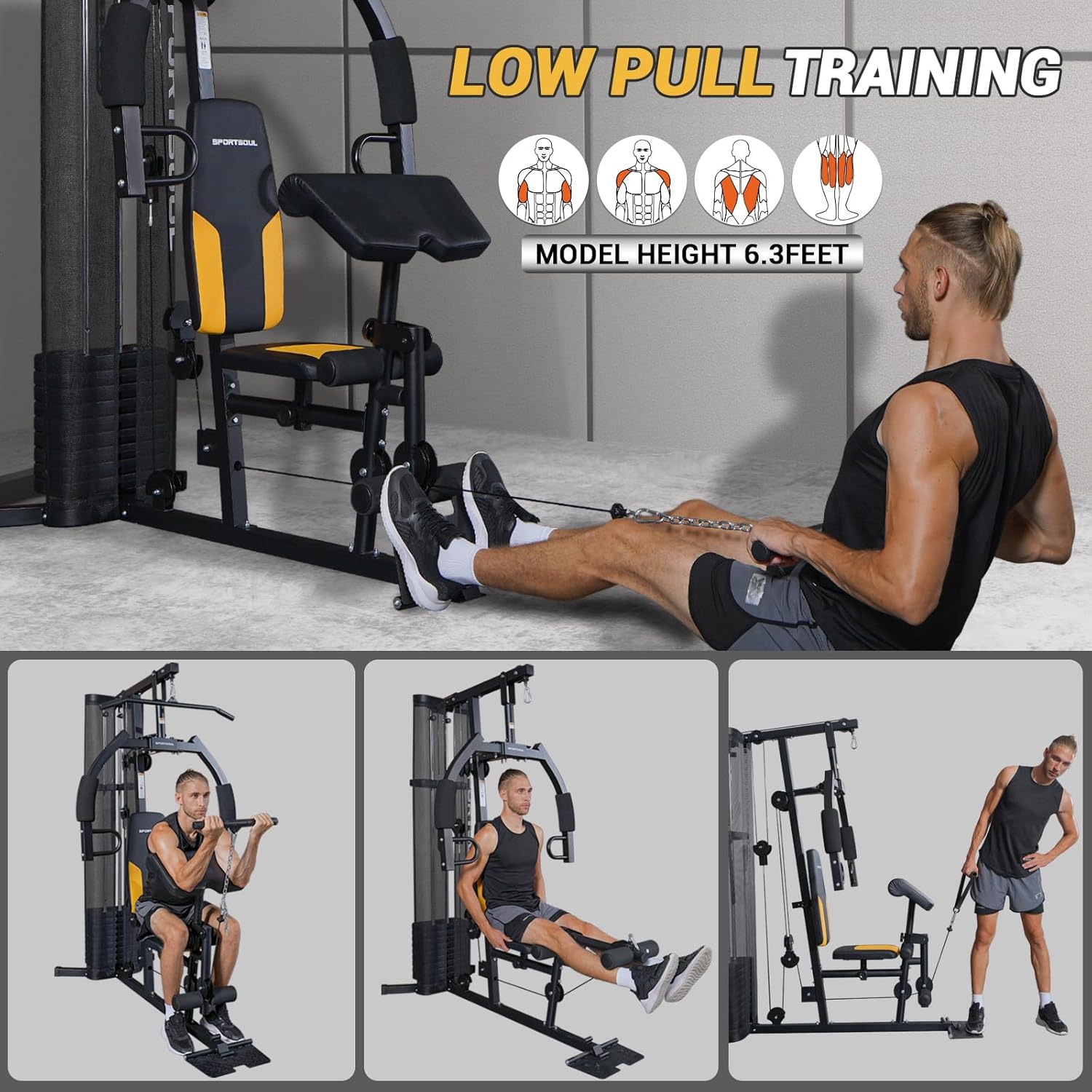 Home Gym Multifunctional Home Gym Equipment, 6 Workout Stations with 125LBS Weight Stack, Home Gym System for Full Body Training, Total Gym Exercise and Training Equipment with Pulley System - Image 7