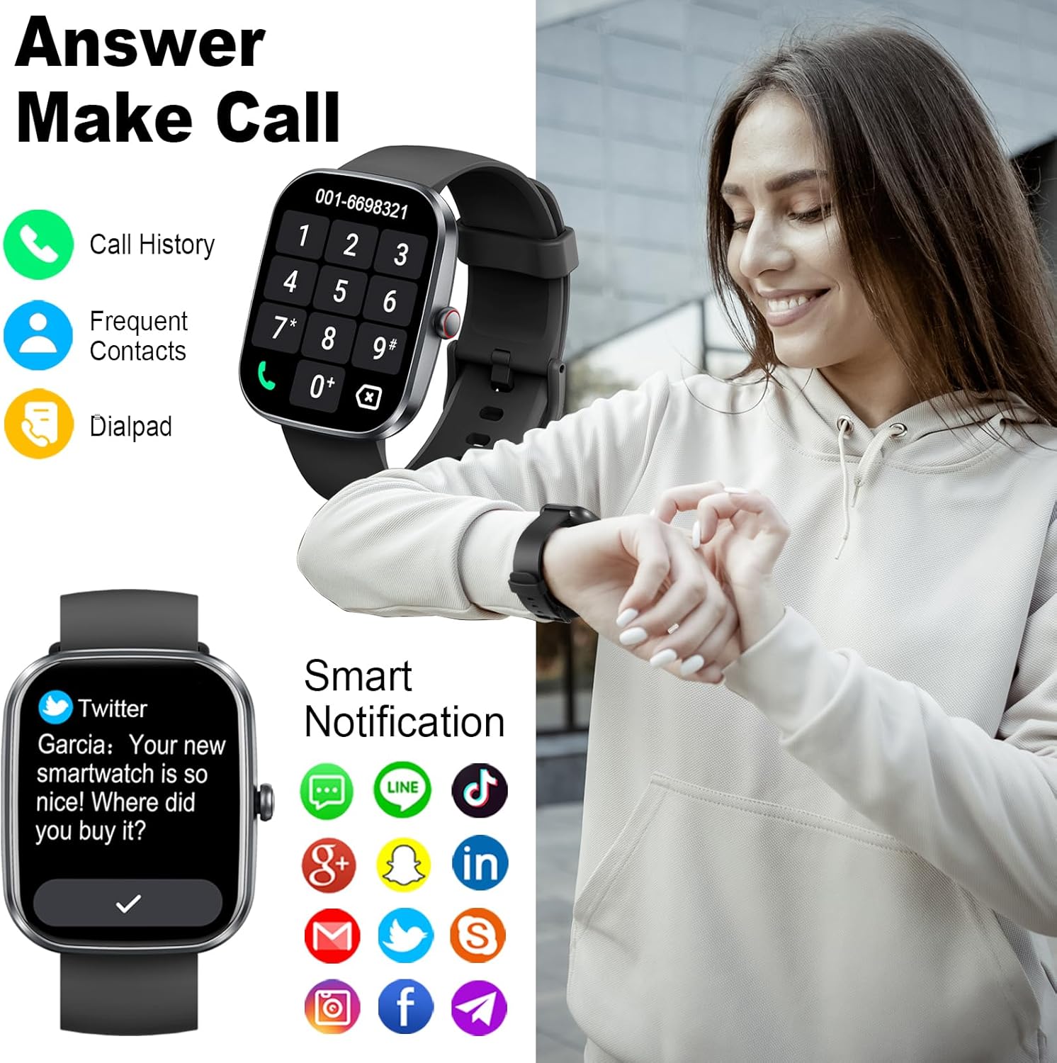 Smart Watch(Answer/Make Call), 1.91" Smartwatch for Men Women, NEW Fitness Watch with 110+ Sport Modes, Fitness Activity Tracke with Pedometer/Sleep Monitor/Heart Rate/IP68 Waterproof, for Android iOS - Image 3