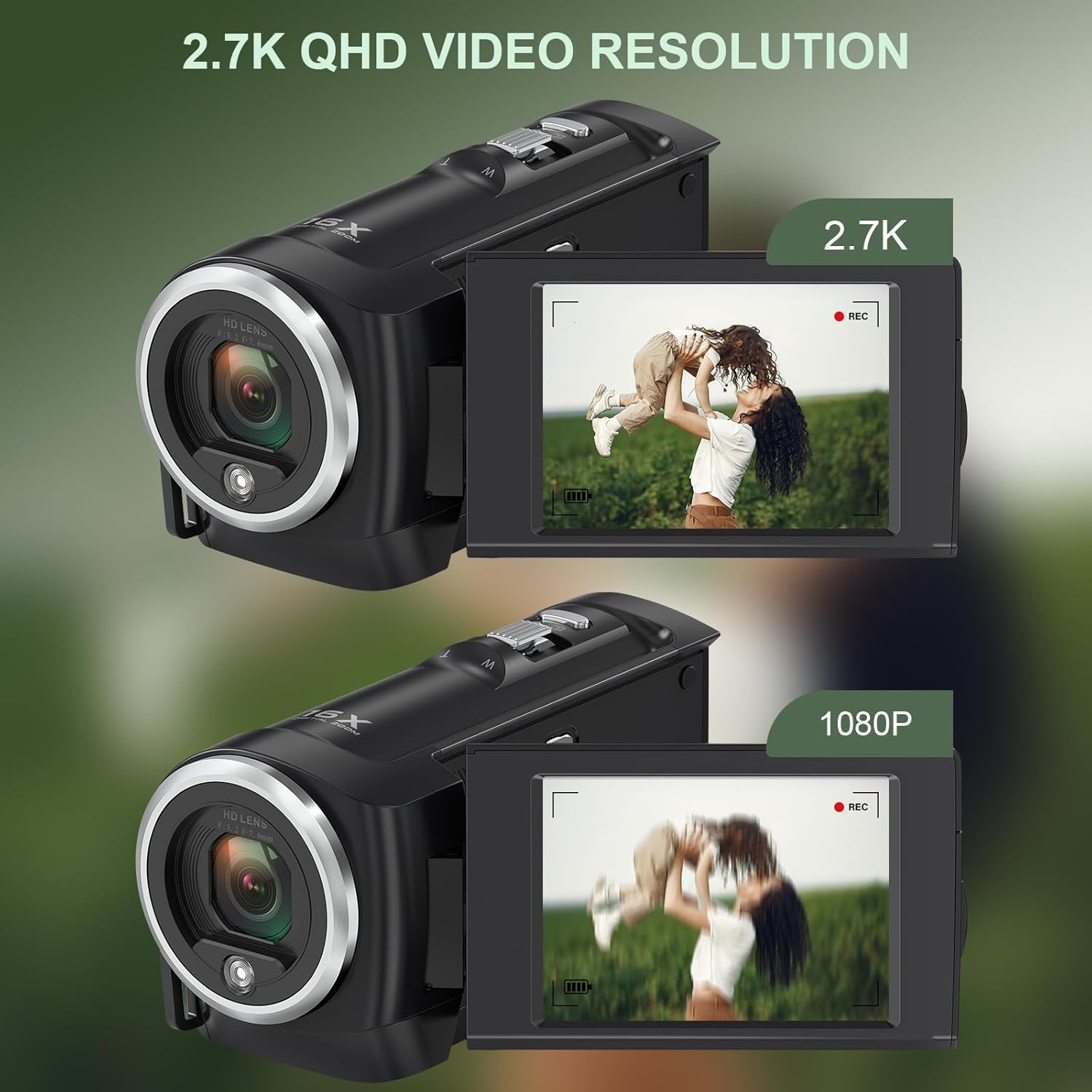 2.7K Video Camera Camcorder QHD 50MP YouTube Vlogging Camera 16X Digital Zoom Webcam 270 Degree Rotation Screen Camcorders with 32G SD Card and 2 Batteries Recording While Charging - Image 3