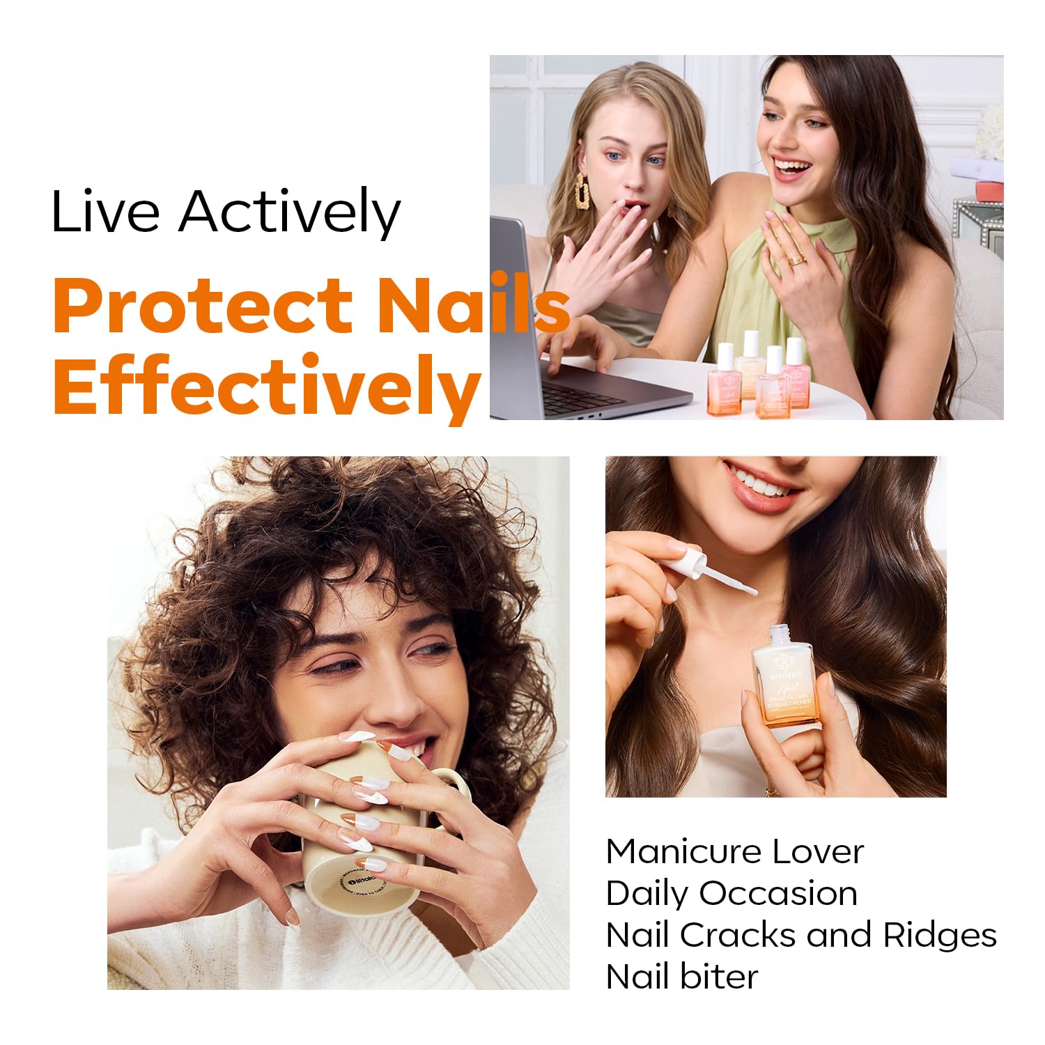 modelones Nail Strengthener, Ridge Filler for Nails, Clear Nail Polish for Thin, Weak & Damaged Nails, Nail Hardener for Nail Protection, Crystal Clear, 15ml - Image 10