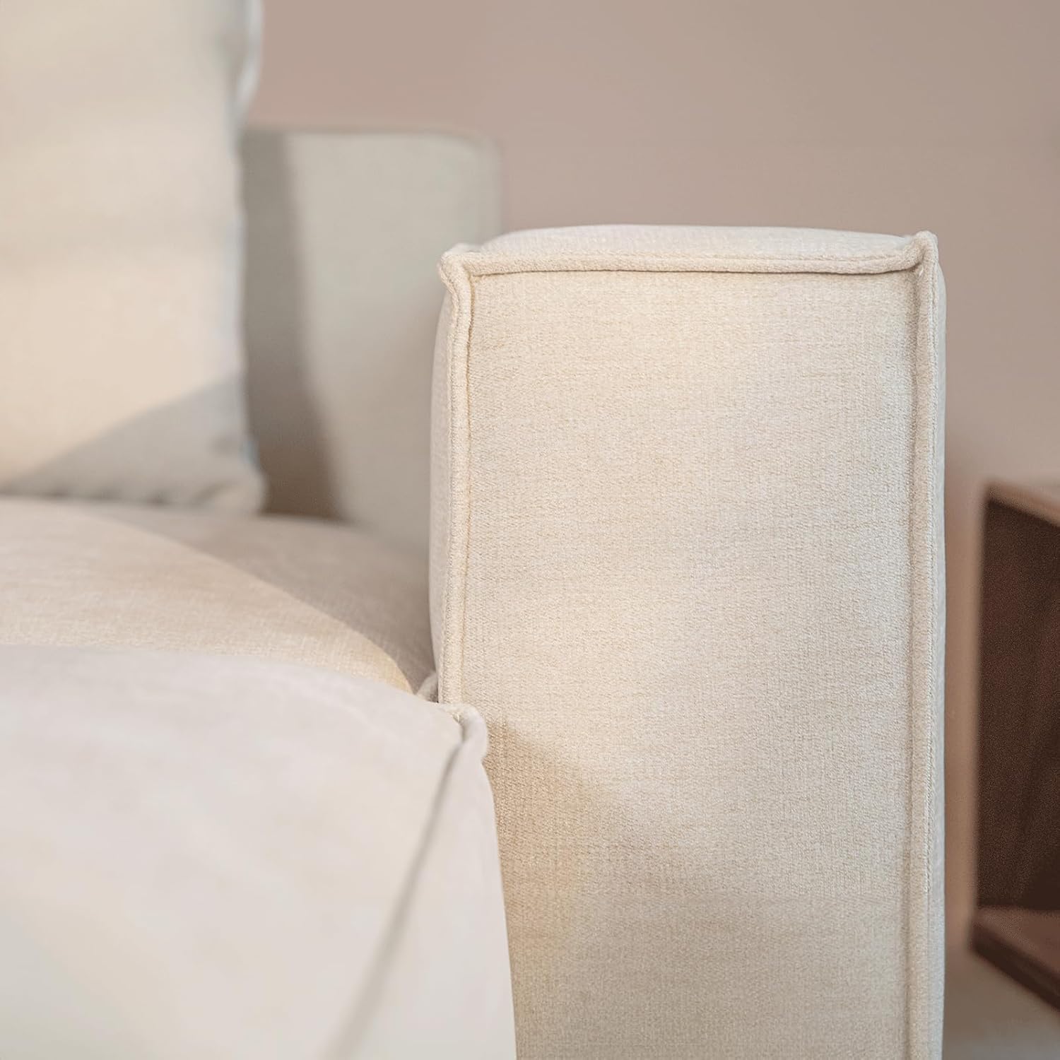 Acanva Luxury Modular Sectional Living Room Sofa Set, Modern Minimalist Style Couch with Ottoman and Chaise, L-Shape, Linen-Like Cream - Image 6