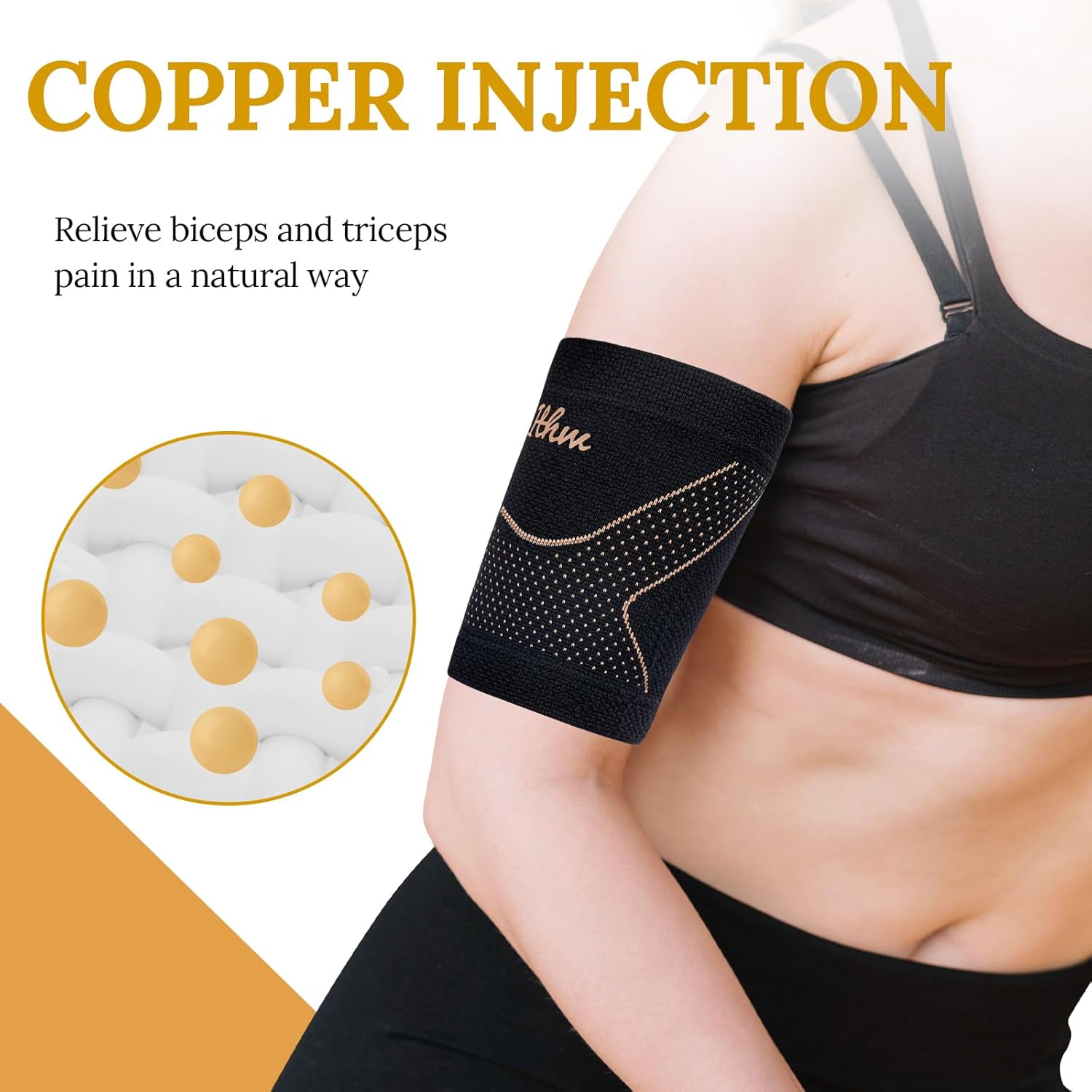 Copper Bicep Tendonitis Brace, Bicep Compression Sleeve for Pain Relief, Upper Arm Brace for Men and Women Muscle Strains Tear Injury (Copper, Large) - Image 3