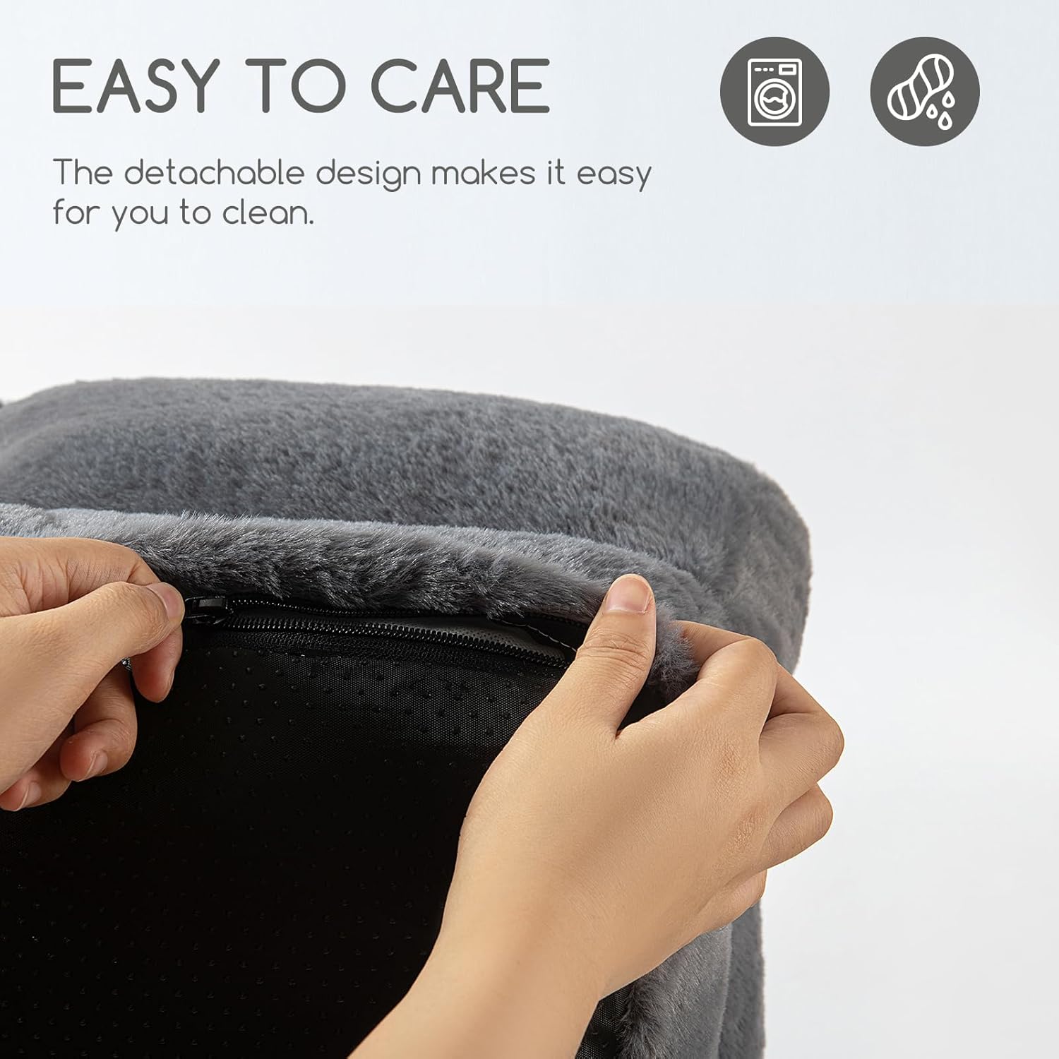 Hollypet Fluffy Plush Dog Cat Pet Couch Soft Calming Sofa Bed for Medium Small Cats and Dogs, Gray - Image 8