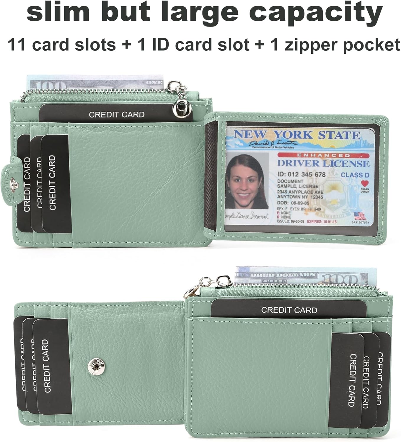 Slim Wallet for Women Thin Womens Card Holder RFID Blocking Genuine Leather Small Wallets - Image 3