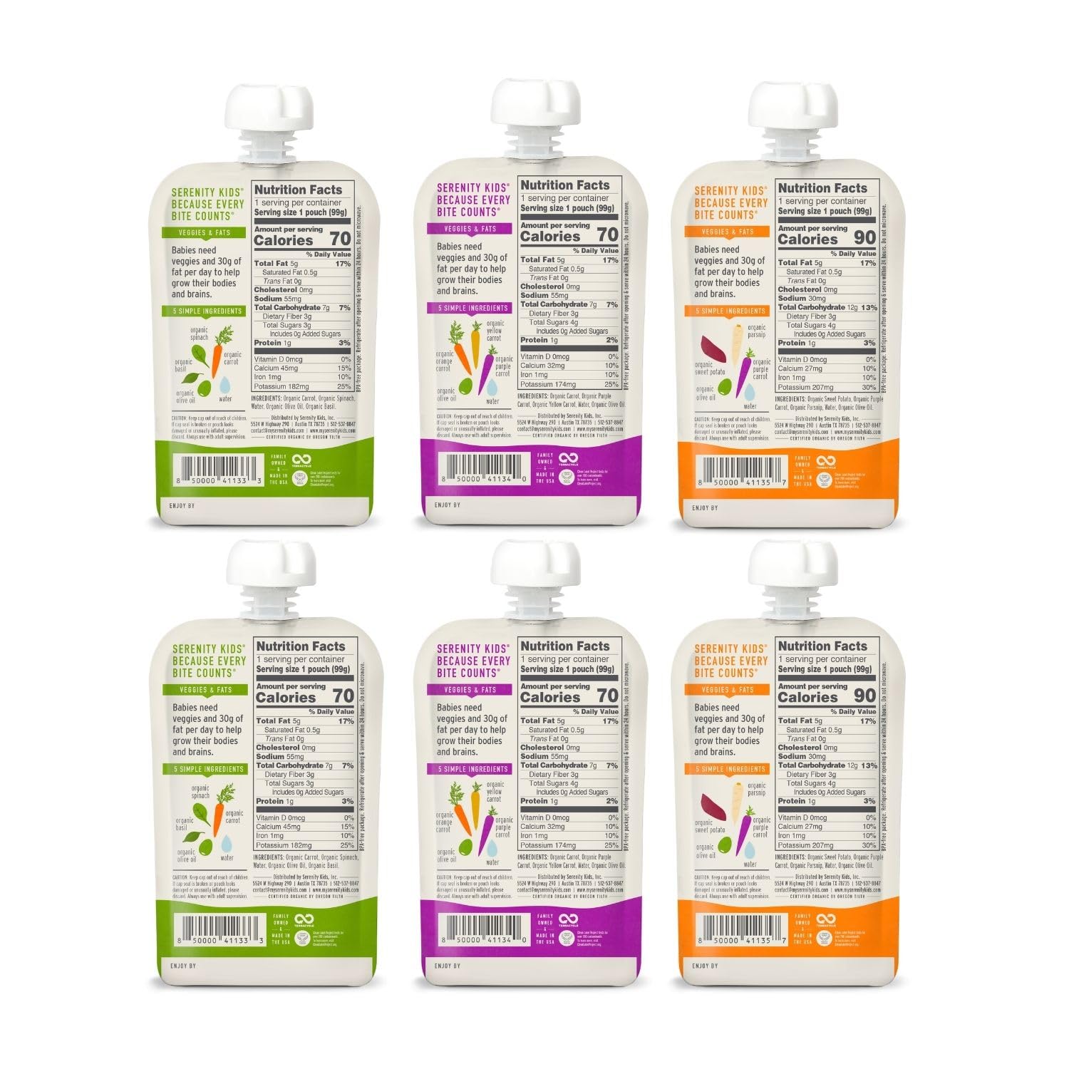 Serenity Kids 6+ Months Certified Organic Baby Food Pouches Veggie Puree - No Sugary Fruits/Added Sugar - 3.5 Oz BPA & Allergen-Free Packaging - Garden Variety Pack - 6 Count Veggie Puree Pouches - Image 3