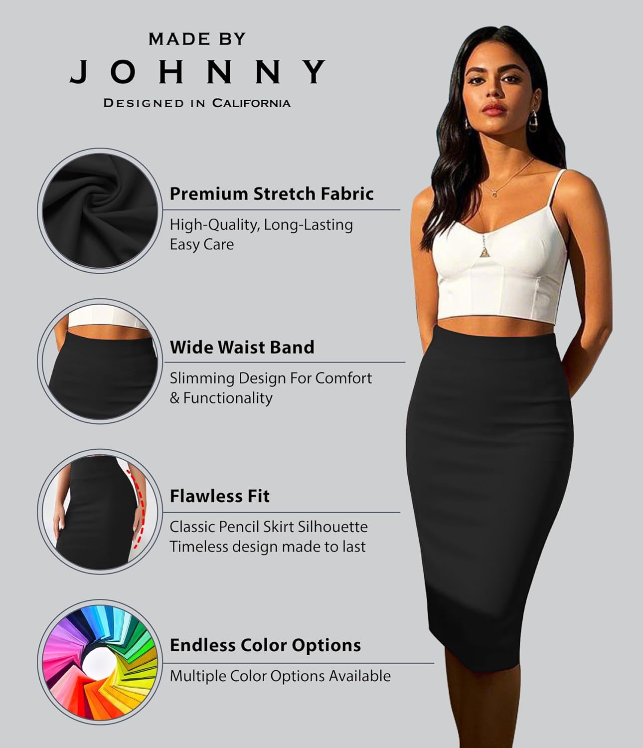 Made By Johnny Women's Premium Scuba Stretch High Waist Pencil Skirt Below Knee for Office Wear - Image 3