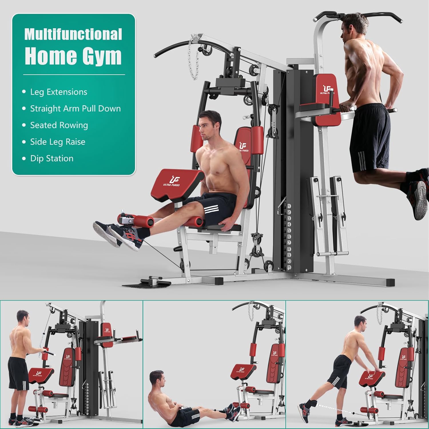 Multifunctional Home Gym Equipment Workout Station with Pulley System, Arm, and Leg Developer for Full Body Training - Image 3