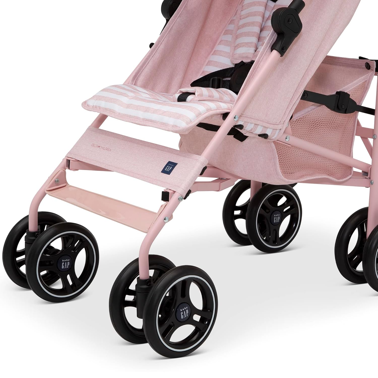 babyGap Classic Stroller - Lightweight Stroller with Recline, Compact Fold & Removable Parent Organizer - Made with Sustainable Materials, Pink Stripes - Image 10