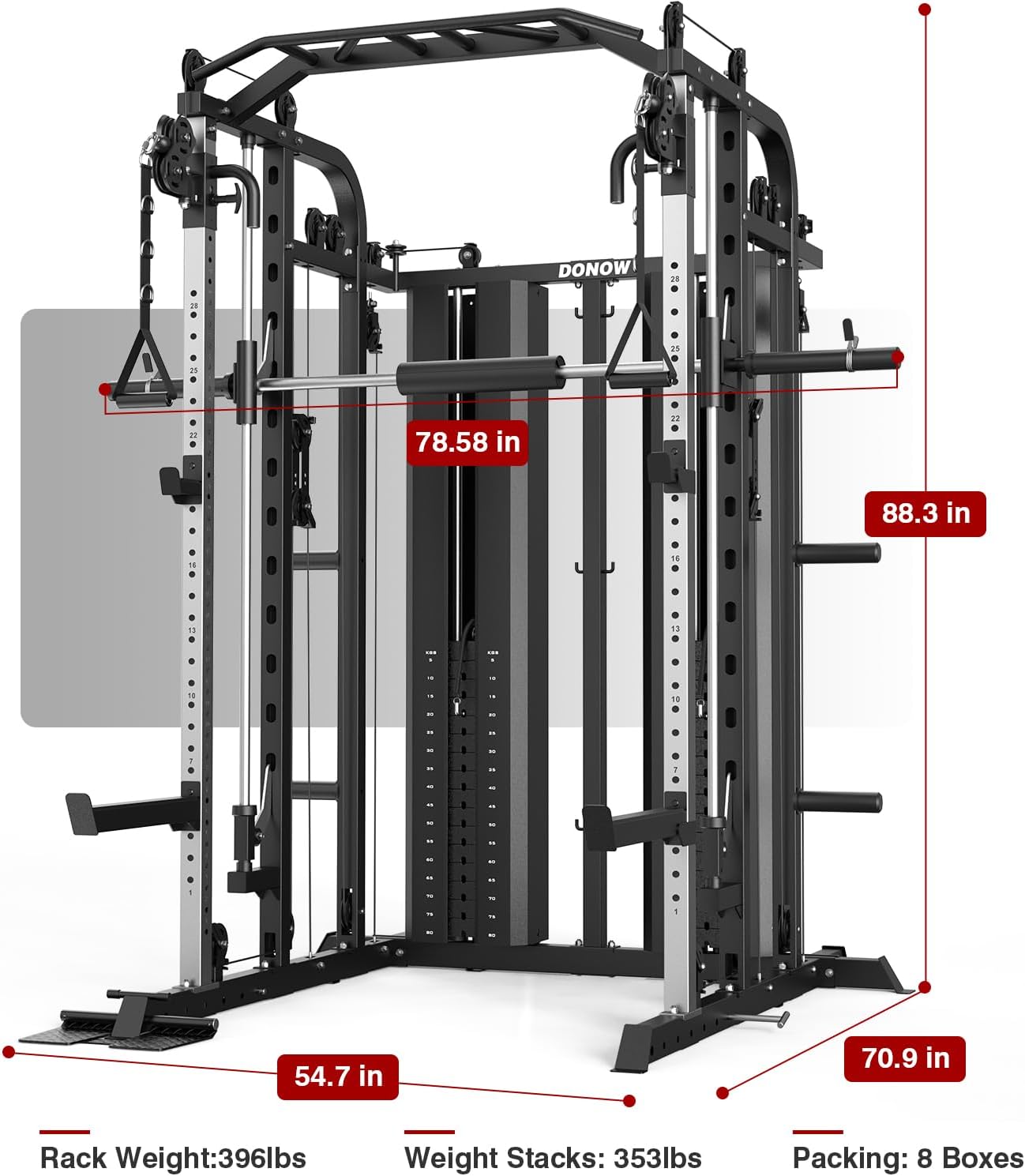 DONOW Smith Machine with Weight Stacks Power Cage Squat Rack Dual Cable Crossover Machine Home Gym Systems Station LAT Pull Down - Image 8