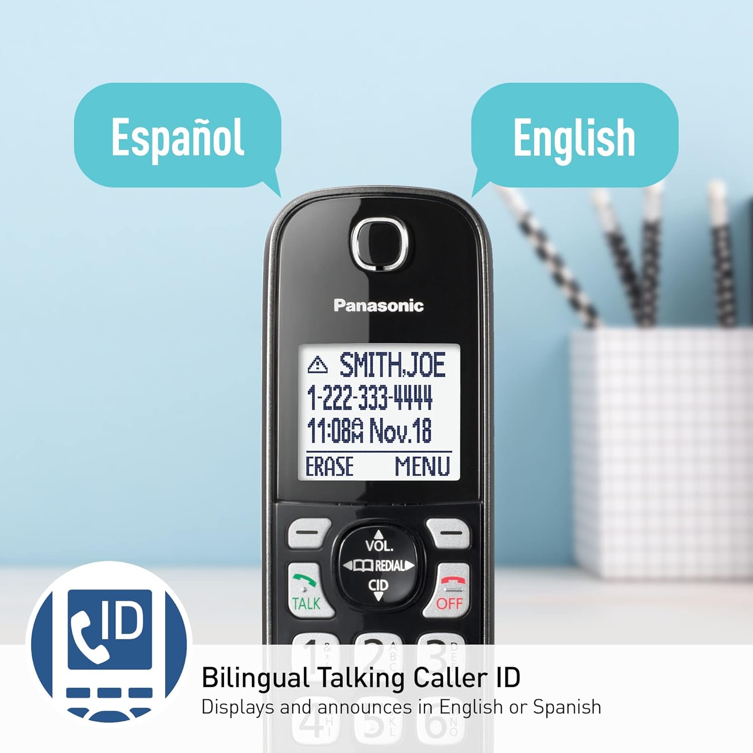 Panasonic Cordless Phone with Answering Machine, Advanced Call Block, Bilingual Caller ID and Easy to Read High-Contrast Display, Expandable System with 2 Handsets - KX-TGD832M (Metallic Black) - Image 8