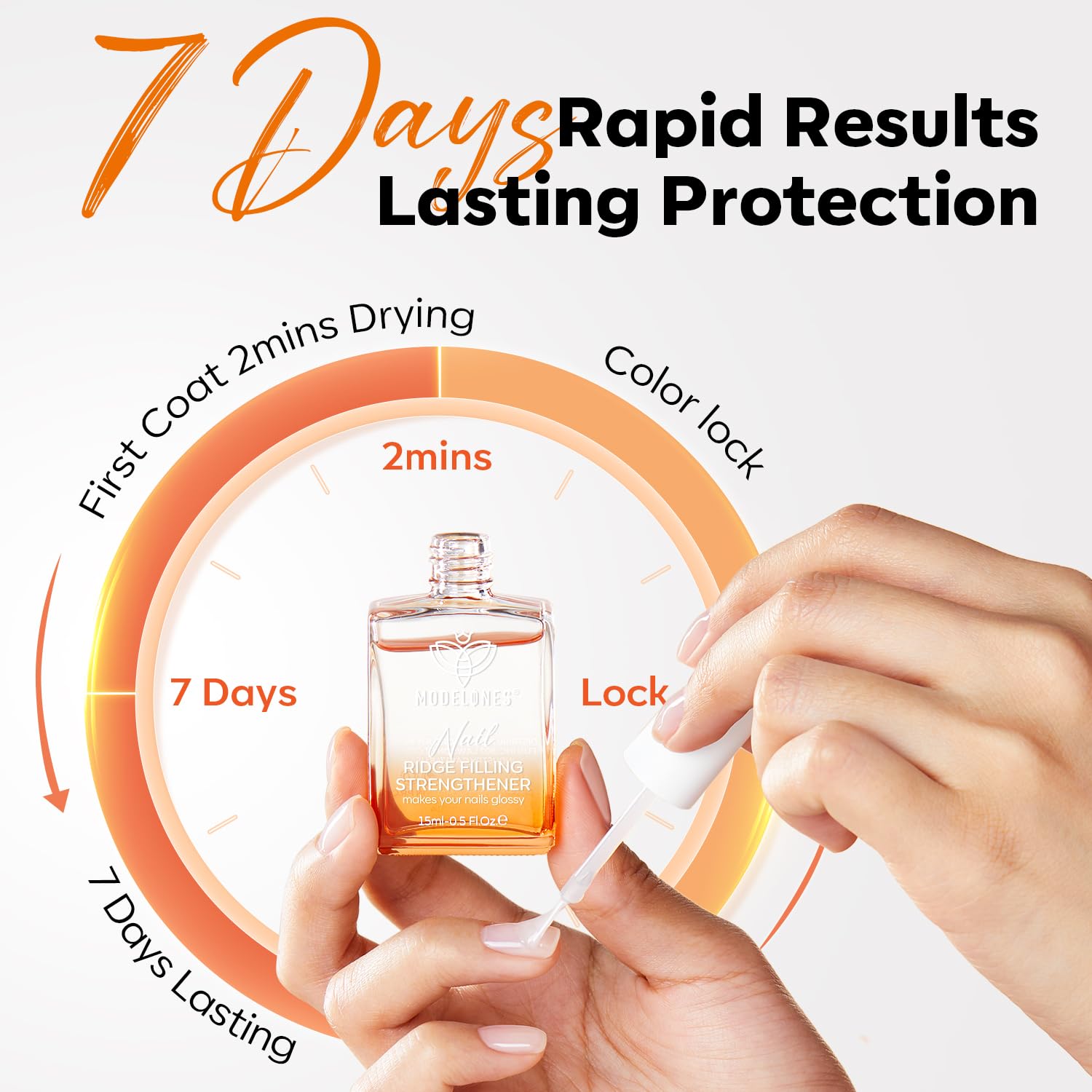 modelones Nail Strengthener, Ridge Filler for Nails, Clear Nail Polish for Thin, Weak & Damaged Nails, Nail Hardener for Nail Protection, Crystal Clear, 15ml - Image 7