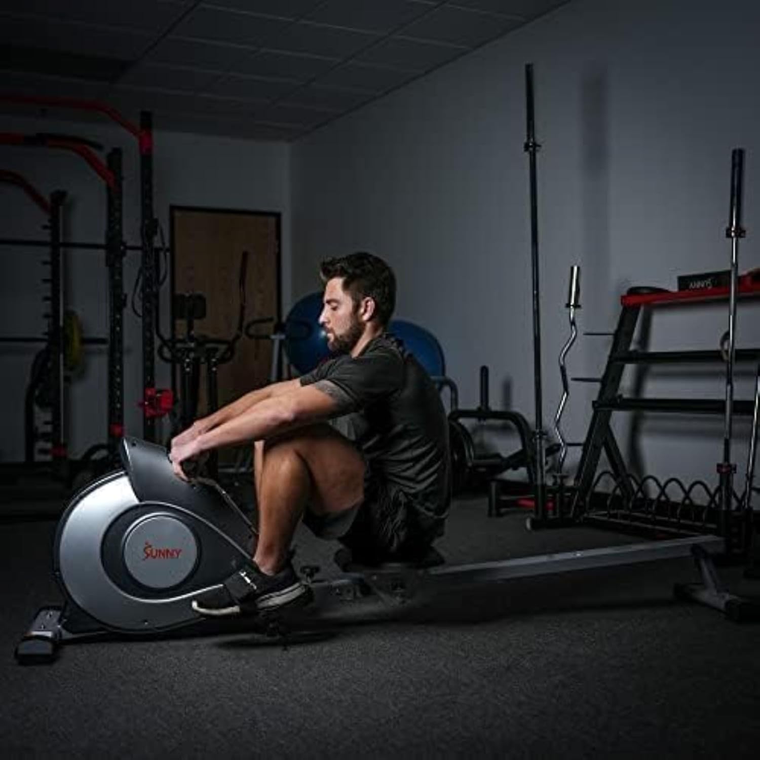 Sunny Health & Fitness Flip & Foldable Rowing Machine for Home w/Extended Slide Rail, Full-Body Workout, Low-Impact, Optional Extra Long Rail, Quiet Rail Cover, Water Motion and Free SunnyFit App - Image 9