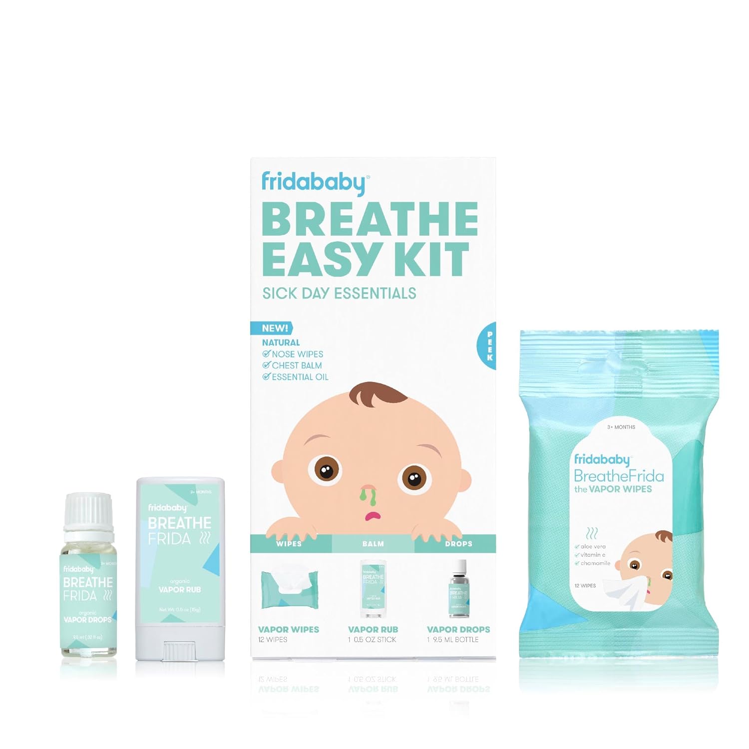 Frida Baby Breathe Easy Kit Sick Day Baby Essentials - Vapor Wipes, Vapor Rub + Organic Vapor Drops to Help Baby Breathe Easy, Natural Baby Congestion Relief - Image 2
