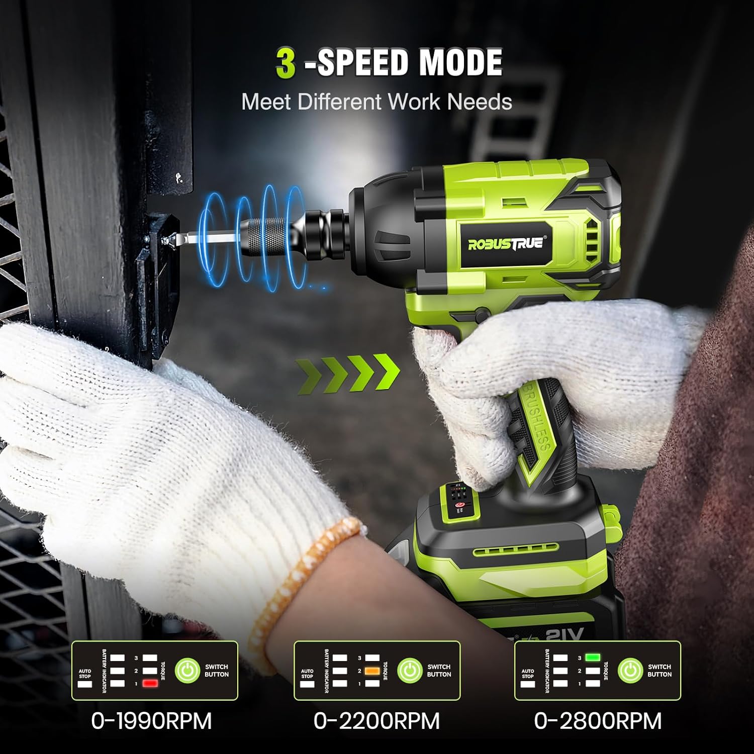 Cordless Impact Wrench, 406Ft-lbs (550N.m) Brushless 1/2 inch, 2800RPM High Torque Impact Gun, 2x 4.0Ah Battery, Charger, 4 Sockets, Electric Impact Wrench for Car Home - Image 7