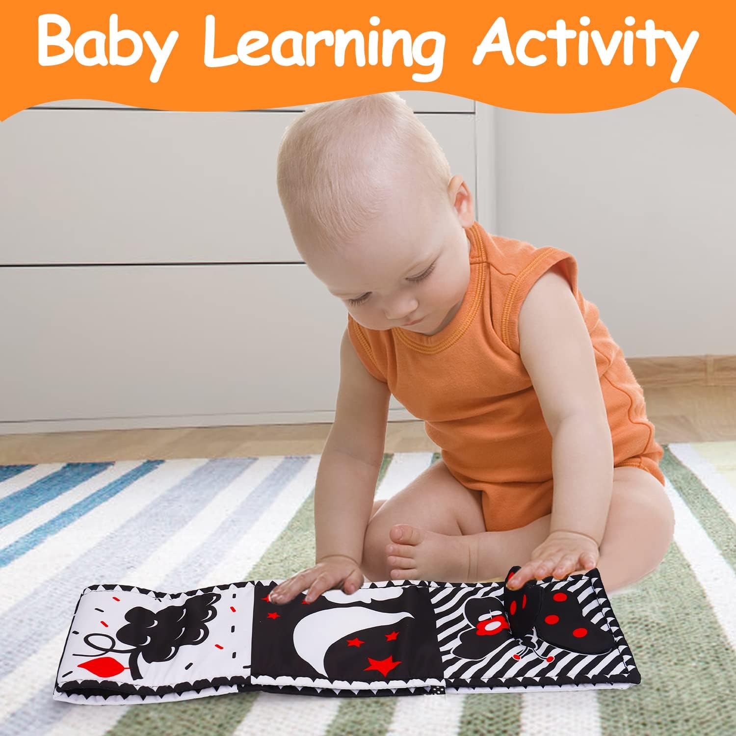 Black and White High Contrast Baby Toys 0-6 6-12 Months Soft Book for Newborn Brain Development Tummy Time Toys Infant Sensory Crinkle Toys 0-3 3-6 Month Montessori Learning Activities for Babies - Image 4