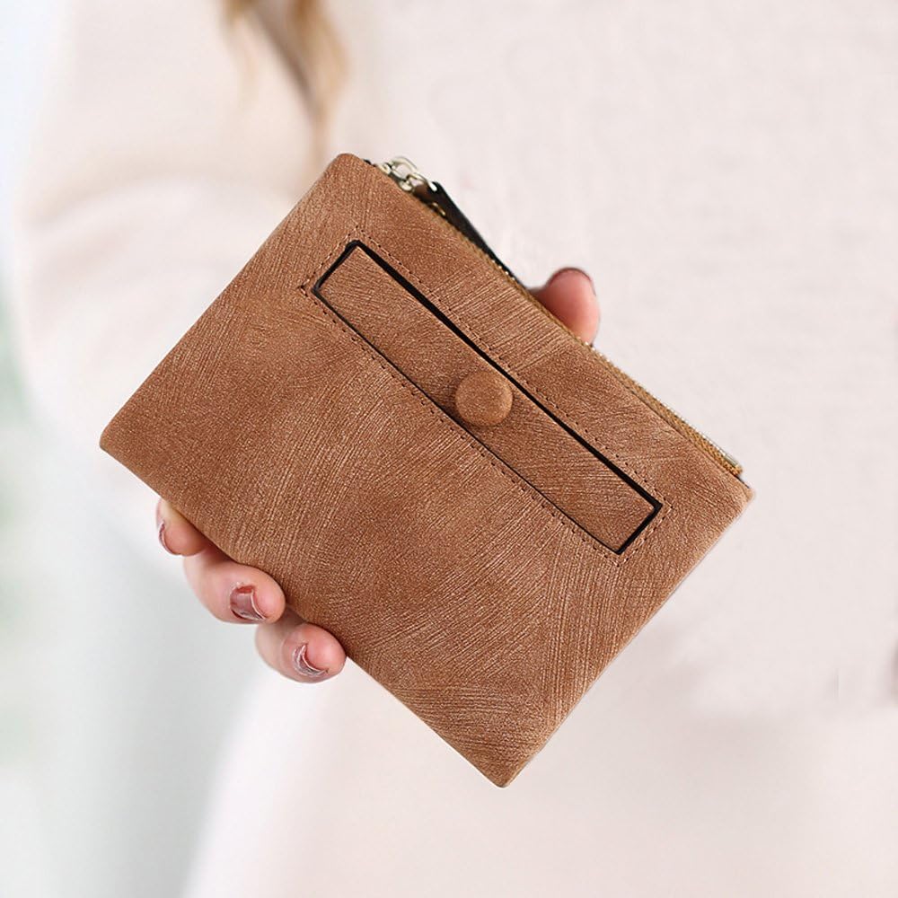 PofeeXIO Womens Wallets Small Rfid Ladies Bifold Wallet With Zipper Coin Pocket,Mini Purse Soft Compact Thin (Light Brown) - Image 7