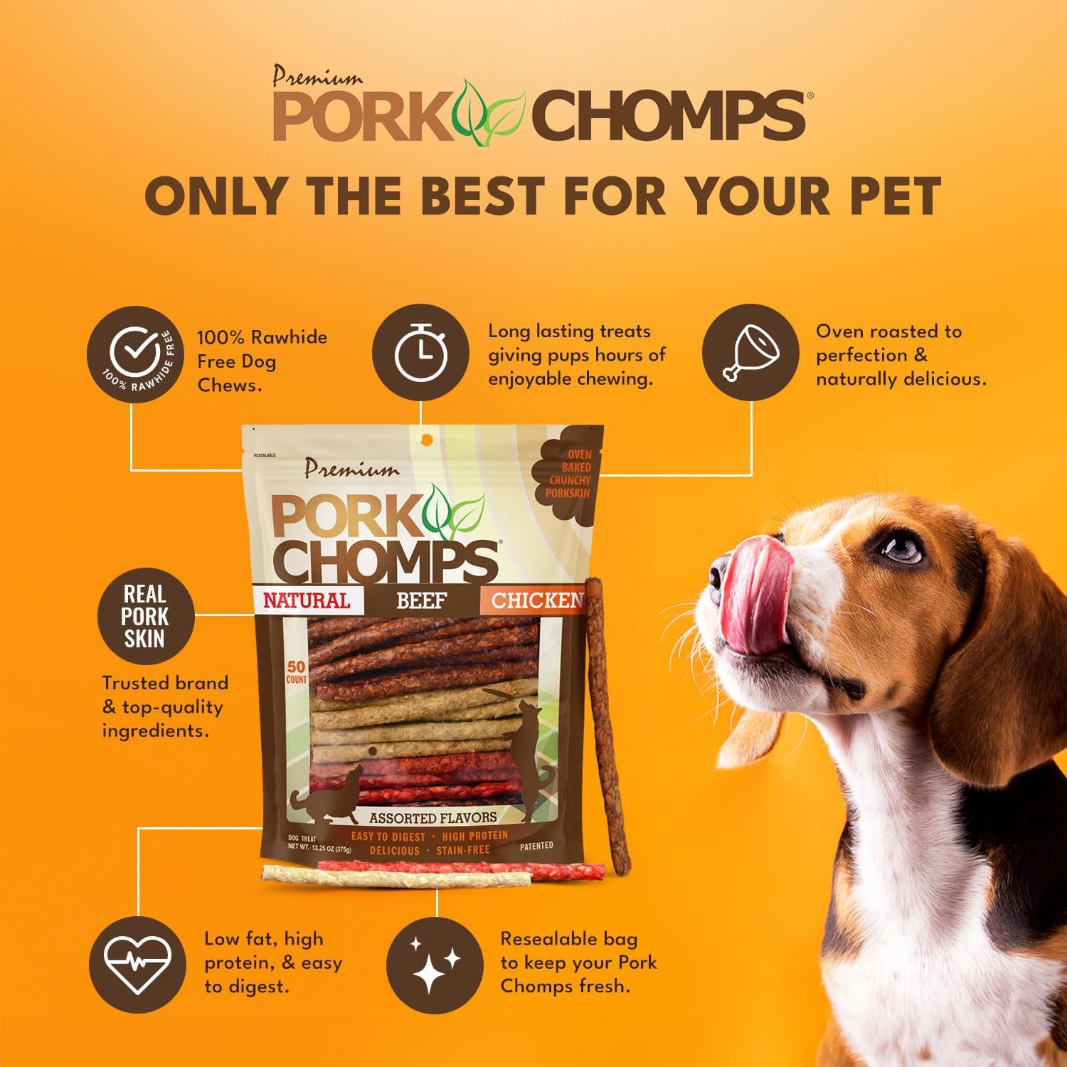 Pork Chomps Dog Chews, 5-inch Munchy Sticks, Assorted Flavors, 50 Count (Pack of 1) - Image 4