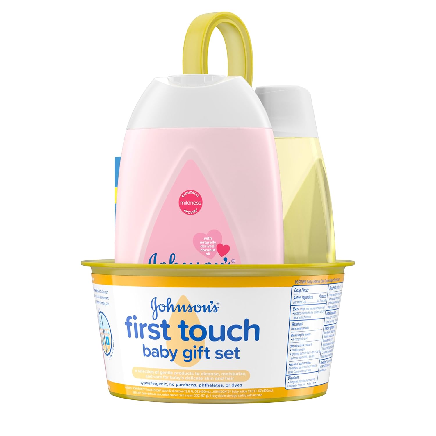 Johnson's First Touch Baby Gift Set, Baby Bath, Skin & Hair Essential Products, Kit for New Parents with Wash & Shampoo, Lotion, & Diaper Rash Cream, Hypoallergenic & Paraben-Free, 4 items - Image 2