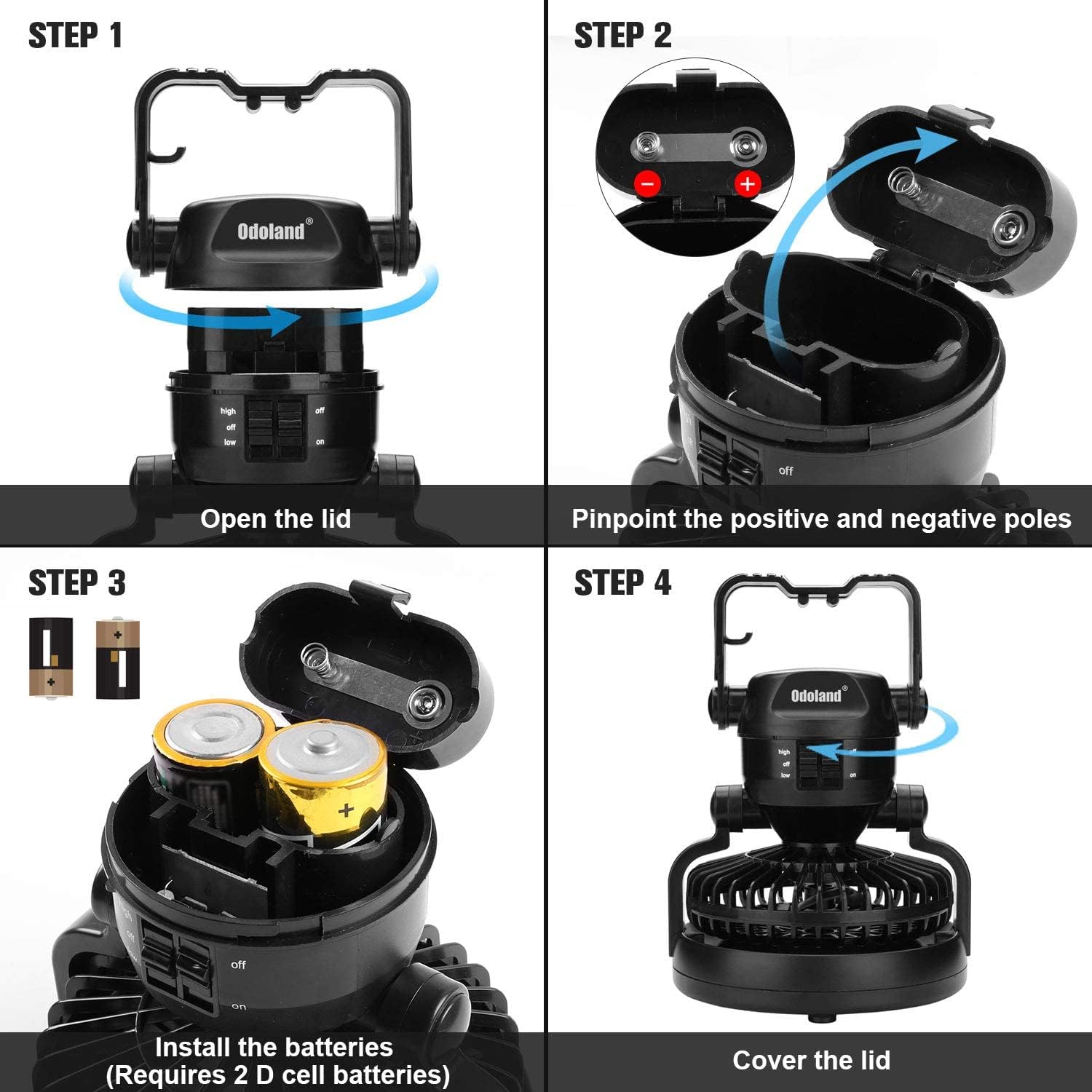 Odoland Portable LED Camping Lantern with Ceiling Fan - Hurricane Emergency - Image 8