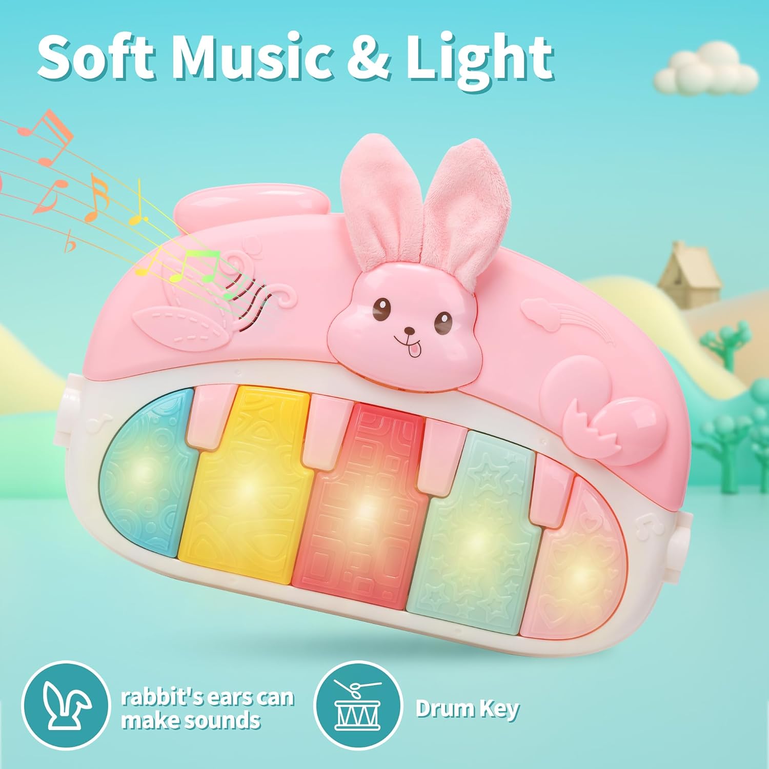 HOLYFUN Baby Play Mat Baby Gym, Play Piano Tummy Time Mat with Activity Gym, 5 Infant Learning Sensory Baby Toys, Musical Activity Center for Early Development and Entertainment, Pink - Image 5