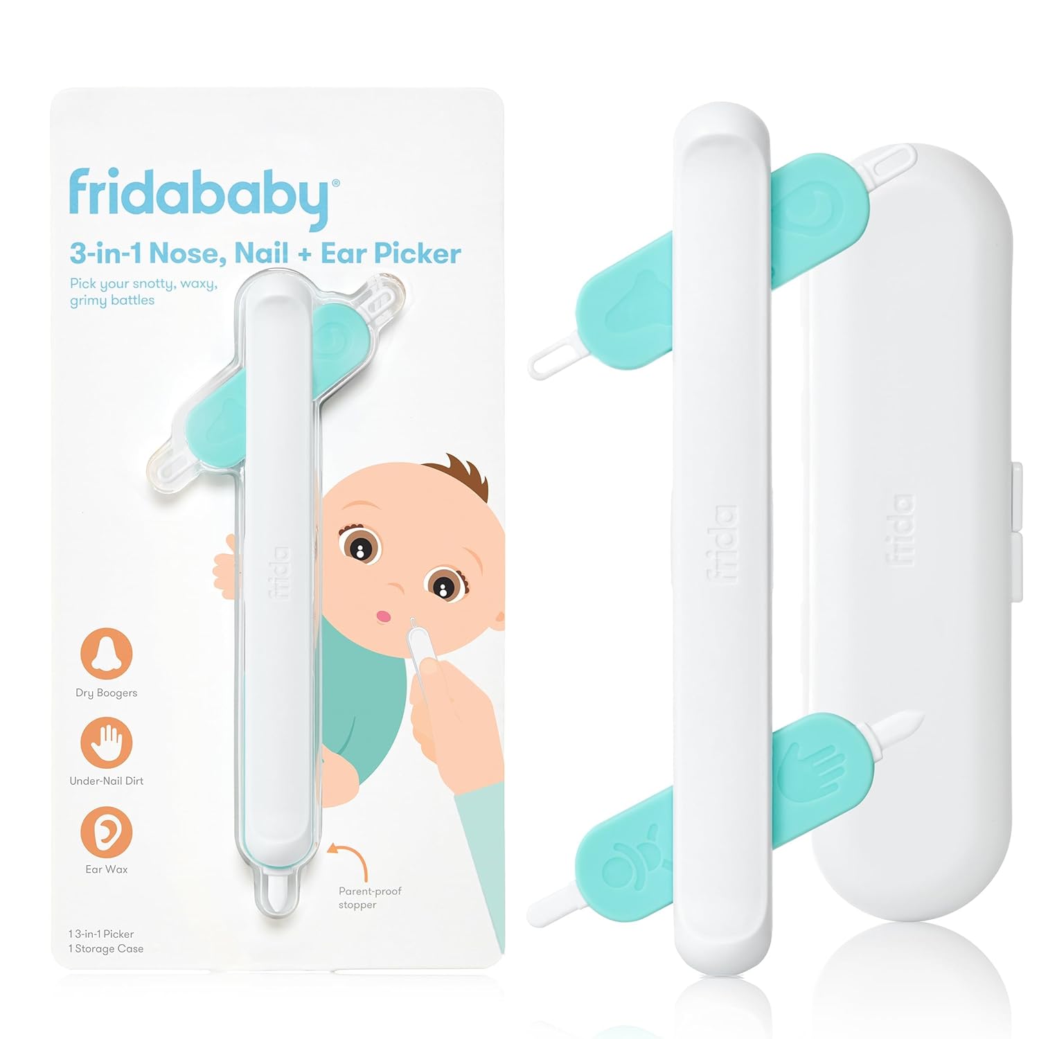 Frida Baby 3-in-1 Nose, Nail + Ear Picker: Baby Ear Cleaner + Baby Nose Cleaner and Nail Tool for Babies + Toddlers, Safely Clean Baby's Boogers, Ear Wax & More - Image 2