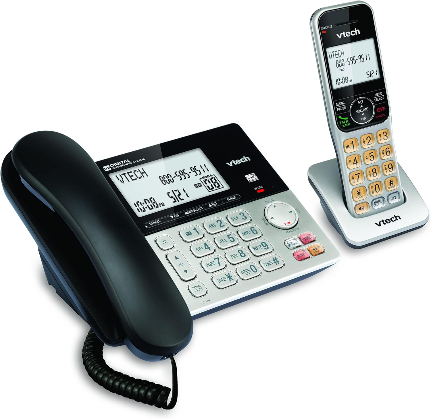 VTech VG208 DECT 6.0 Corded/Cordless Phone for Home with Answering Machine, Call Blocking, Caller ID, Large Backlit Display, Duplex Speakerphone, Intercom, Line-Power(Silver/Black) - Image 12