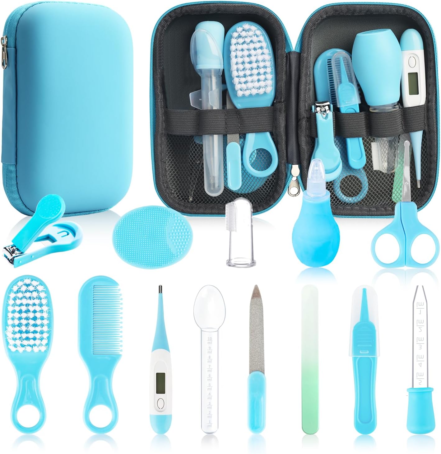 Baby Healthcare and Grooming Kit, 14 in 1 Baby Safety Set Newborn Nursery Health Care Set with Hair Brush Scale Nail Clippers for Baby Girls Boys (Blue 14 in 1) - Image 2