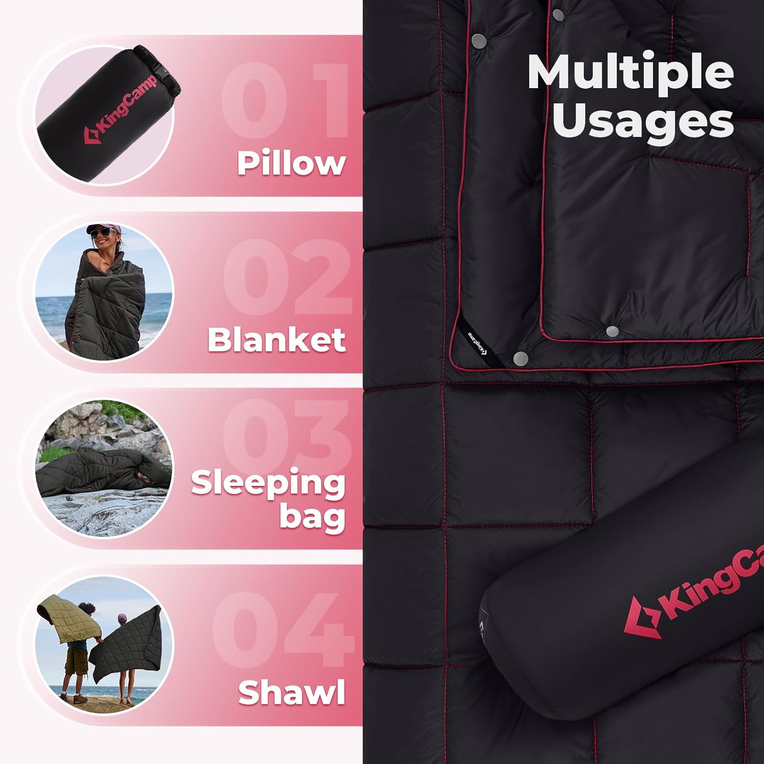 KingCamp Camping Blanket Lightweight, Multifunctional Warm Puffy Outdoor Blanket with Snap Button, Water Repellent, Backpacking Quilt for Travel, Airplane, Hiking, Picnic - Image 7