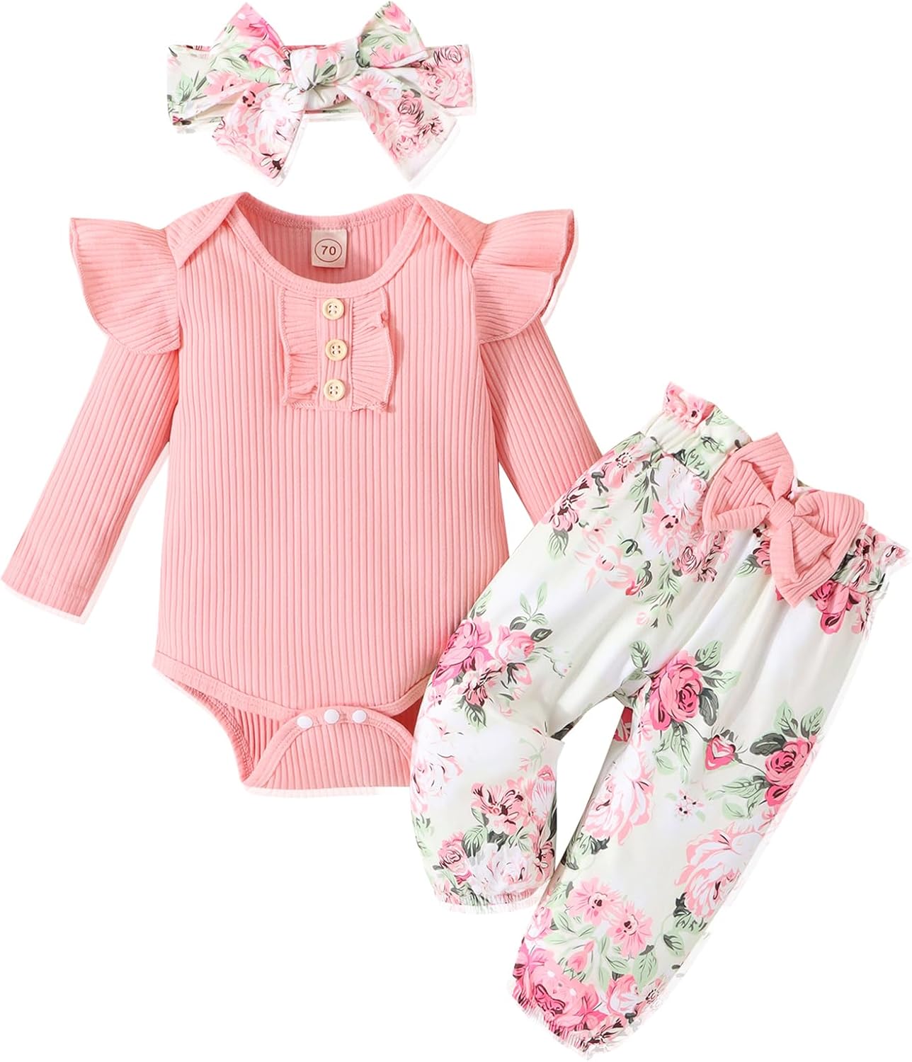 Baby Girl Clothes Newborn Infant Outfits Ruffle Romper+ Floral Pants + Cute Headband Sets for Girls - Image 2