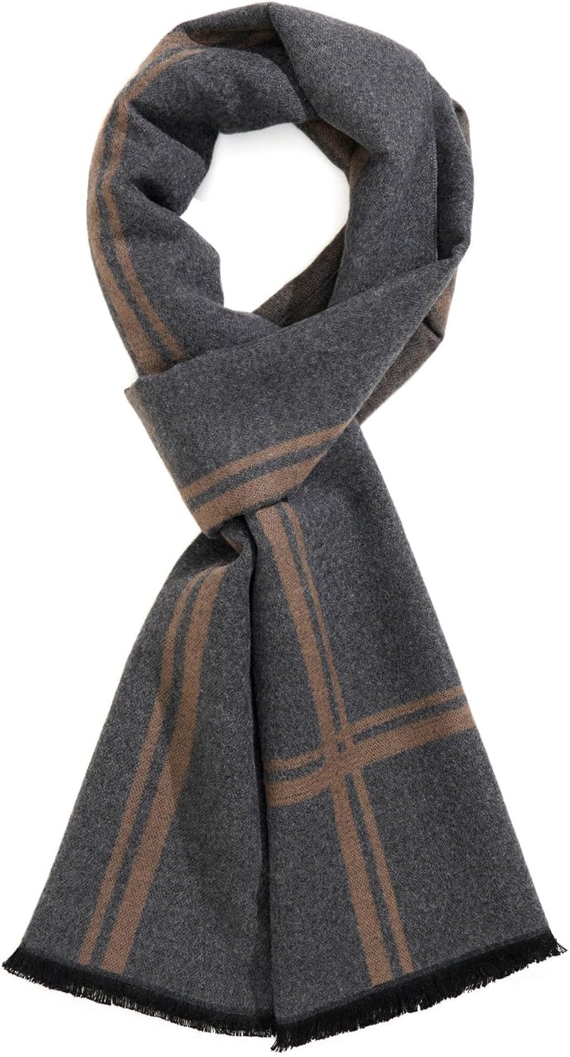 Men's Winter Warm Scarf Premium Cashmere Feel, Luxuriously Soft Long Plaid Pattern - Image 2