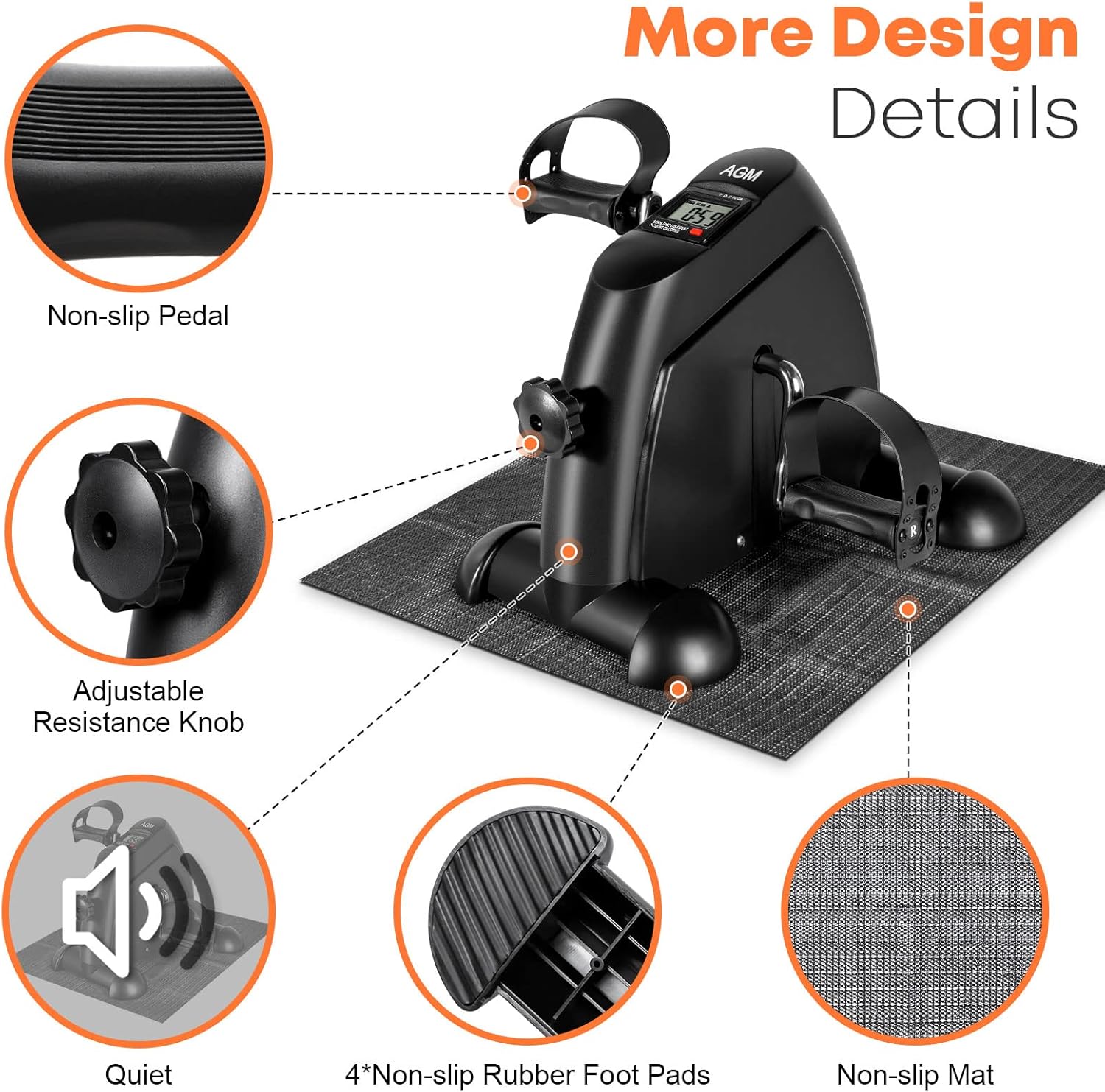 Mini Exercise Bike, AGM Under Desk Bike Pedal Exerciser Foot Cycle Arm & Leg Pedal Exerciser with LCD Screen Displays - Image 7