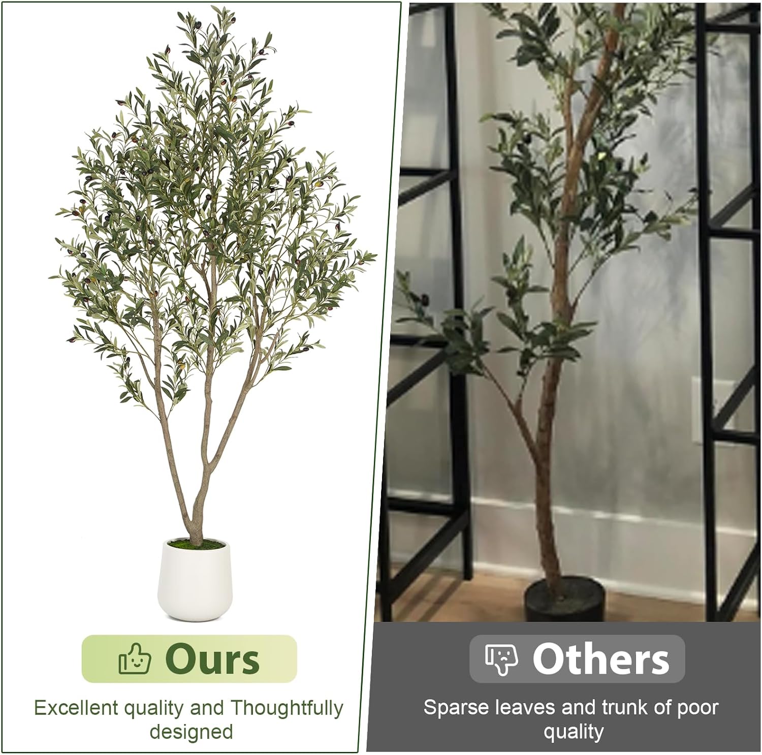 Olive Trees Artificial Indoor, 5FT Tall Faux Olive Tree with White Tall Planter, Artificial Plants with Natural Wood Trunk and Lifelike Fruits for Home Office Decor - Image 5