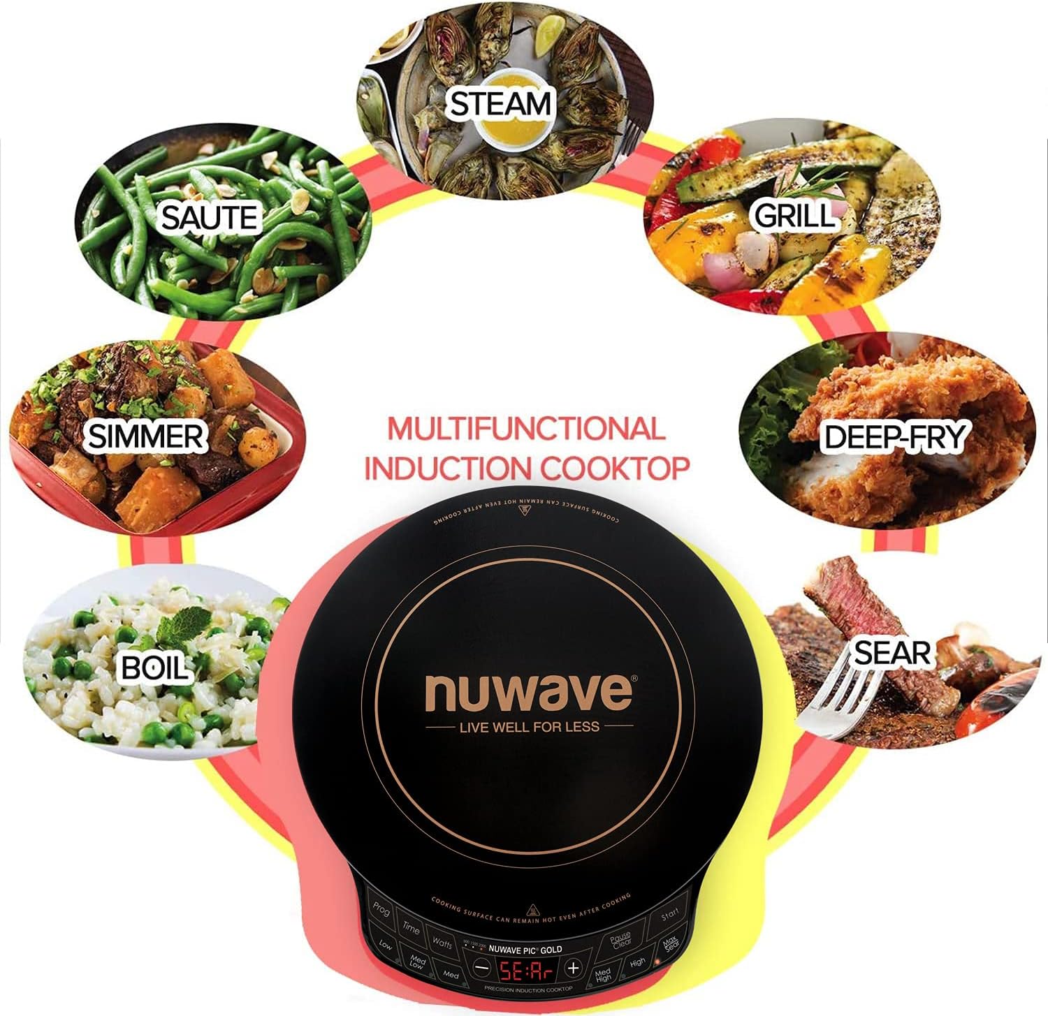 Nuwave Gold Precision Induction Cooktop, Portable, Powerful with Large 8” Heating Coil,100°F to 575°F, 3 Wattage Settings, 12” Heat-Resistant Cooking Surface - Image 6