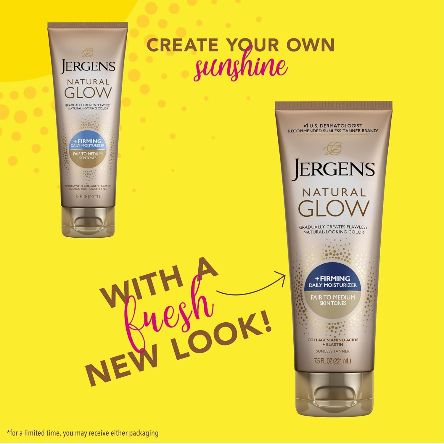 Jergens Natural Glow +Firming Self Tanner Body Lotion, Fair to Medium Skin Tone, Sunless Tanning Moisturizer with Collagen and Elastin. Helps to Visibly Reduce Cellulite, 7.5 Fl Oz - Image 3