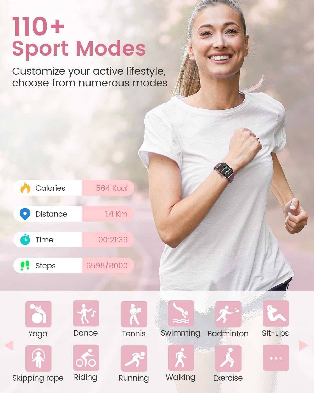 Smart Watches for Women,Fitness Tracker Smartwatch for Android Phones/iPhone Compatible,1.85" Womens Watch with Blood Pressure Monitor,Calls and Messages/Heart Rate/Sleep/Female Cycle(3 Watch Bands) - Image 5