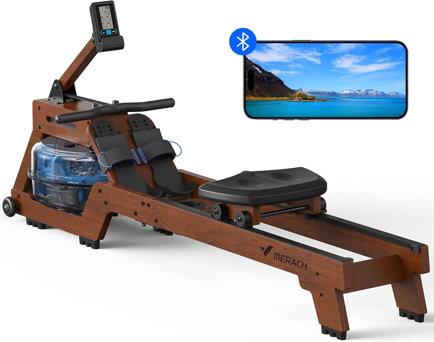 MERACH Water Rowing Machines for Home, Foldable Row Machine with 400LBS Weight Capacity, Dedicated Monitor and Comfortable Seat, Free MERACH App for Immersive Water Rower - Image 2