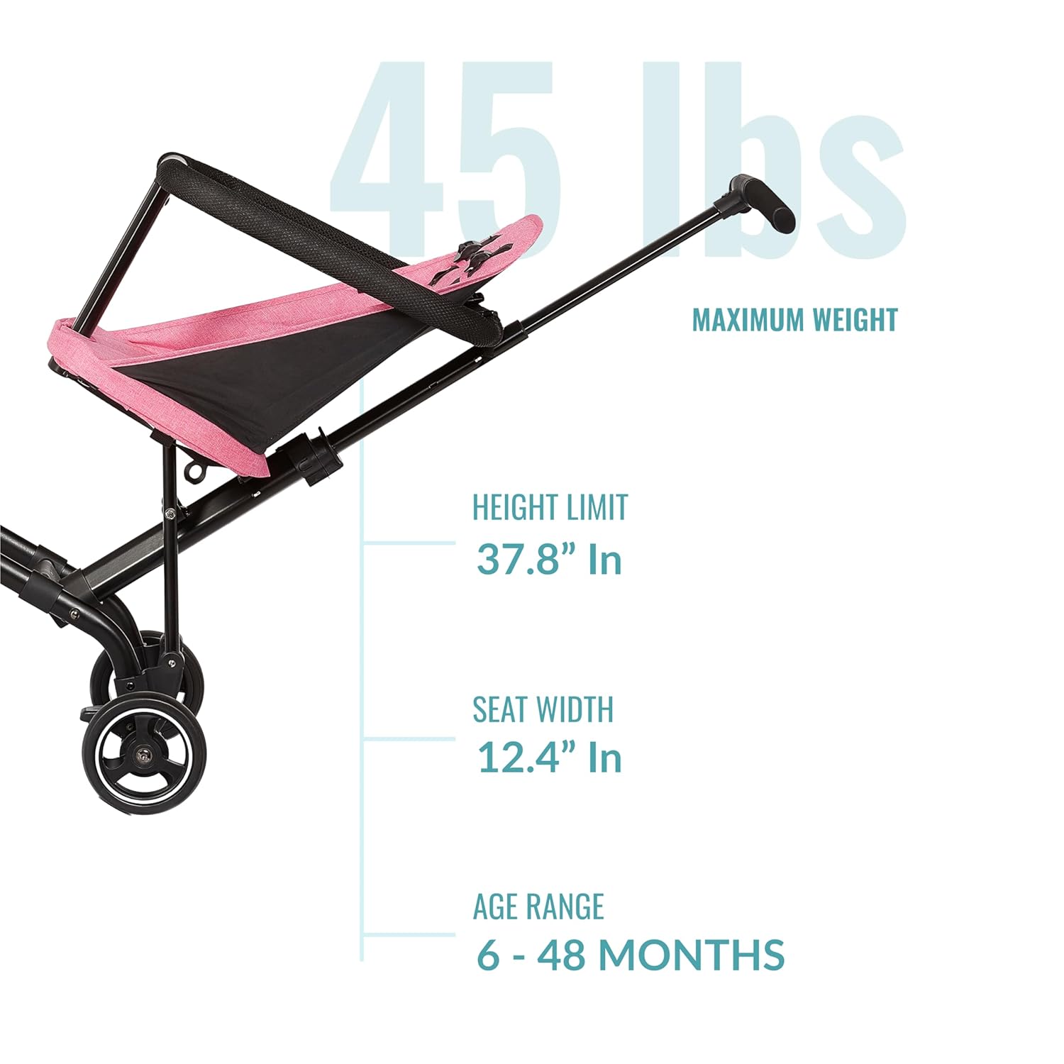 Dream On Me Lightweight and Compact Coast Rider Stroller with One Hand Easy Fold, Adjustable Handles and Soft Ride Wheels, Pink, 365-PINK - Image 4