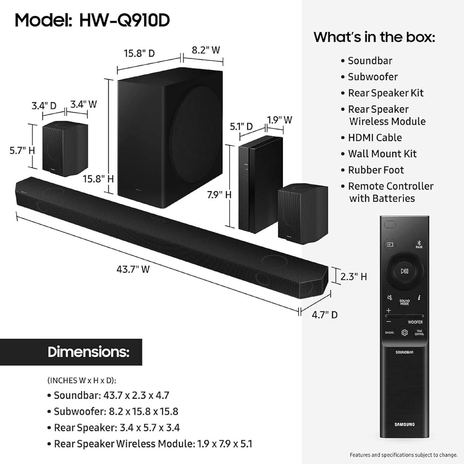 SAMSUNG HW-Q910D 9.1.2 ch Soundbar w/Dolby Audio, Surround Sound Expansion, Adaptive Sound, Wireless Subwoofer, 2024 - Image 3
