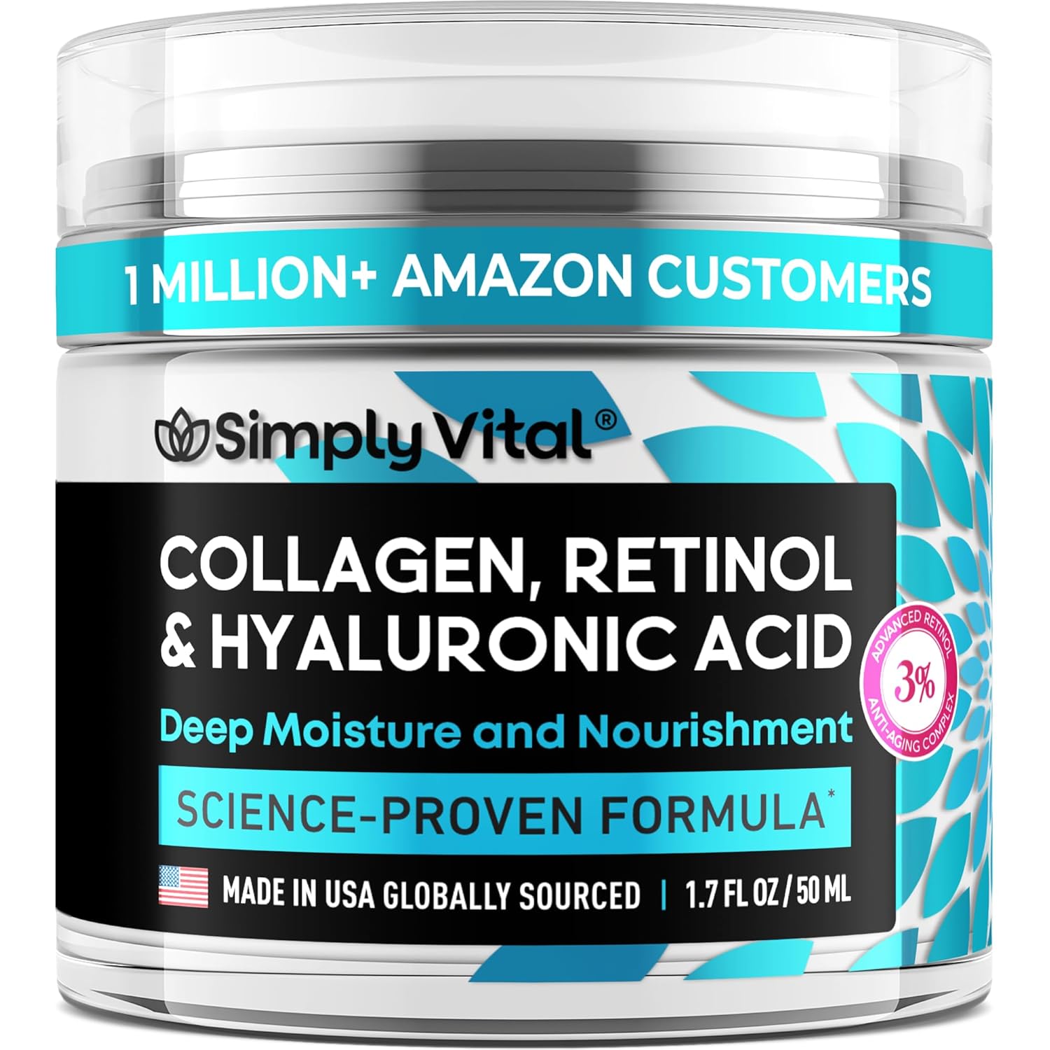 SimplyVital Collagen, Retinol & Hyaluronic Acid Cream - Anti-Aging Face Moisturizer for Face, Neck & Décolleté - Made in USA, Daily Moisturizer Face Cream - 1.7 fl.oz. - Image 2