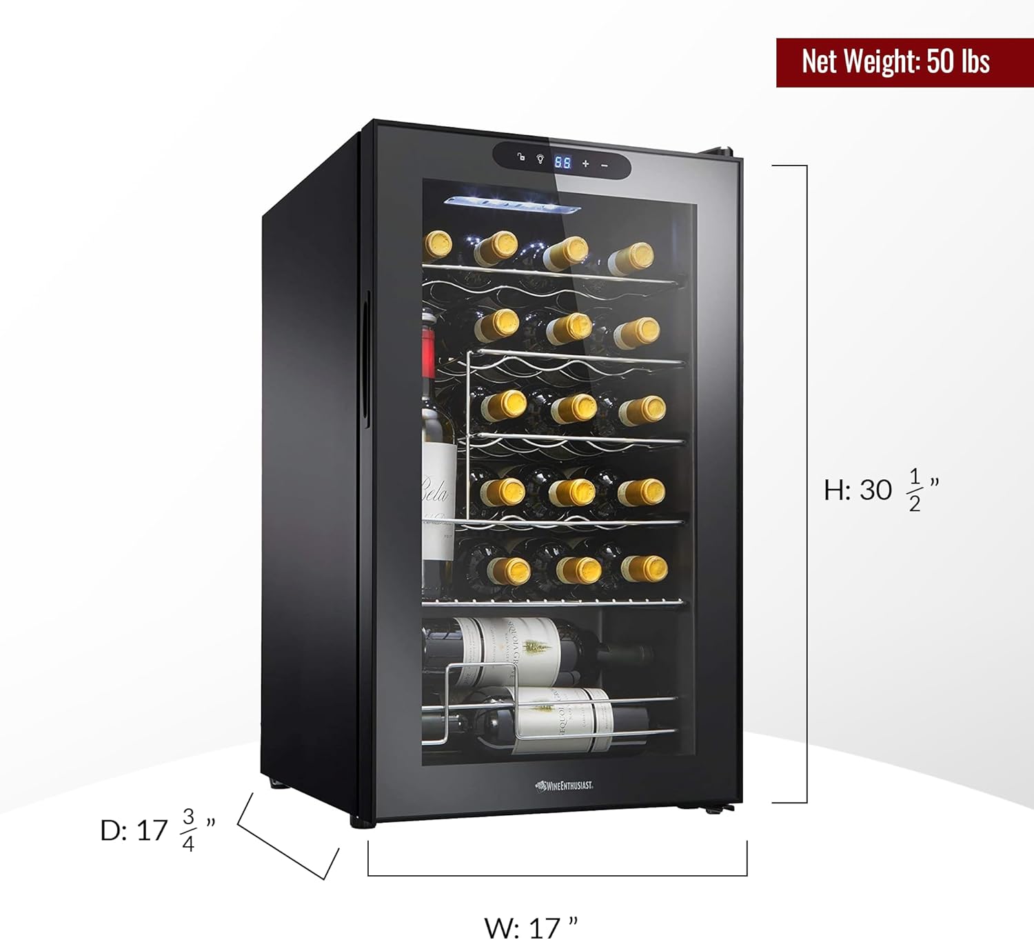 Wine Enthusiast 24-Bottle Compressor Wine Cooler with Upright Bottle Storage - Freestanding Wine Refrigerator with Digital Touchscreen and LED Temperature Display - Image 9