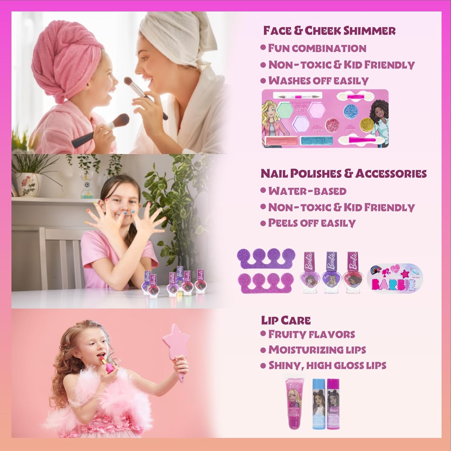 Barbie Movie Kids Makeup Kit for Girls, Real Washable Toy Makeup Set, Barbie Gift, Play Makeup and Pretend Play Toys Ages 3 4 5 6 7 8 9 10 11 12, by Townley Girl - Image 7