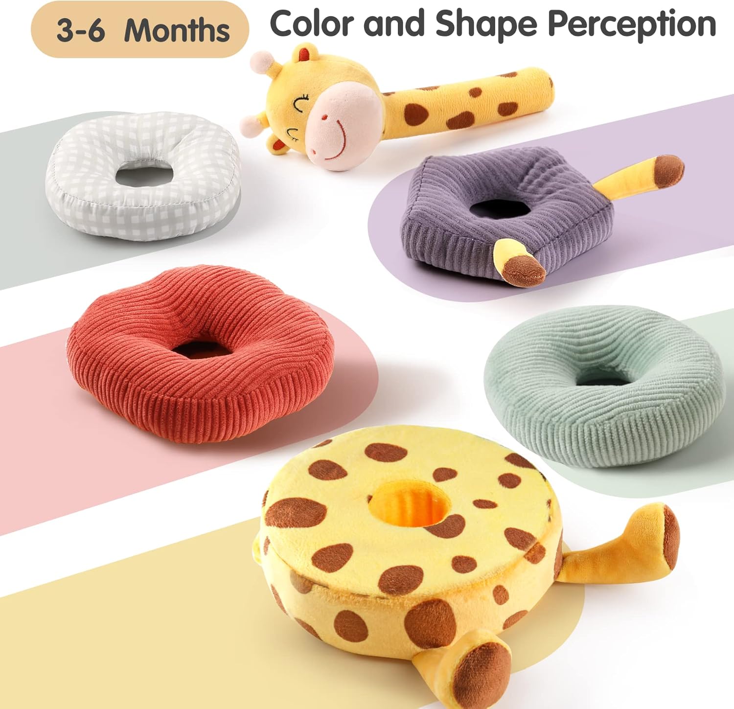 TUMAMA Plush Stacking Rattles Baby Toy Giraffe Stacks of Circles STEM Montessori Toy Baby Shower Deer Woodland Stuffed Animals Gift for 3 6 9 12 18 Months 1 Year Olds Infant Toddler Boy Girl - Image 3