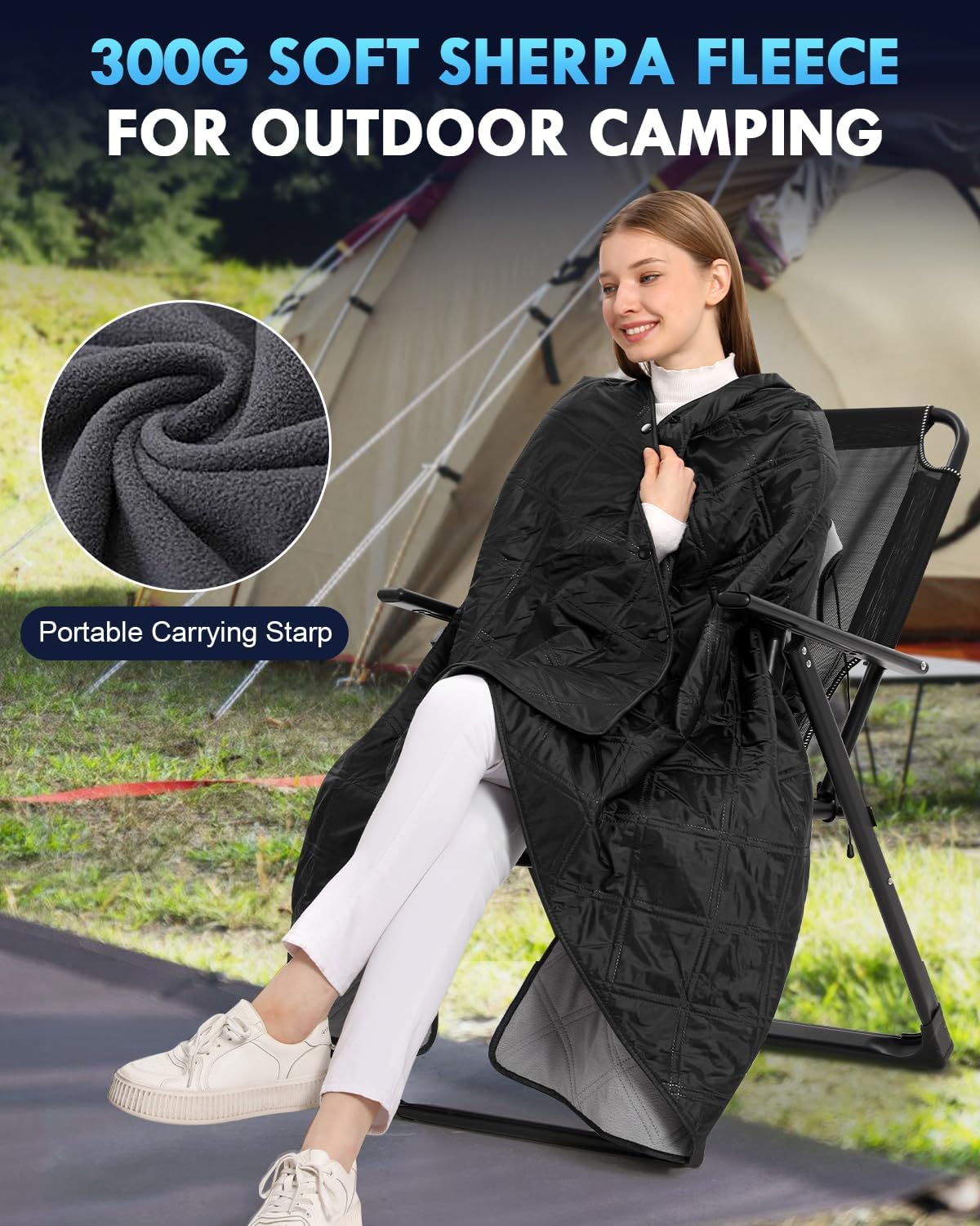 Outdoor Camping Blanket, Fleece Waterproof Stadium Blanket with Portable Bag, Lightweight Camping Blanket for 2 People, Cold Weather, Sports, Pet, Beach, Picnic, Stadium, Travel, Car, 79*54inch - Image 3