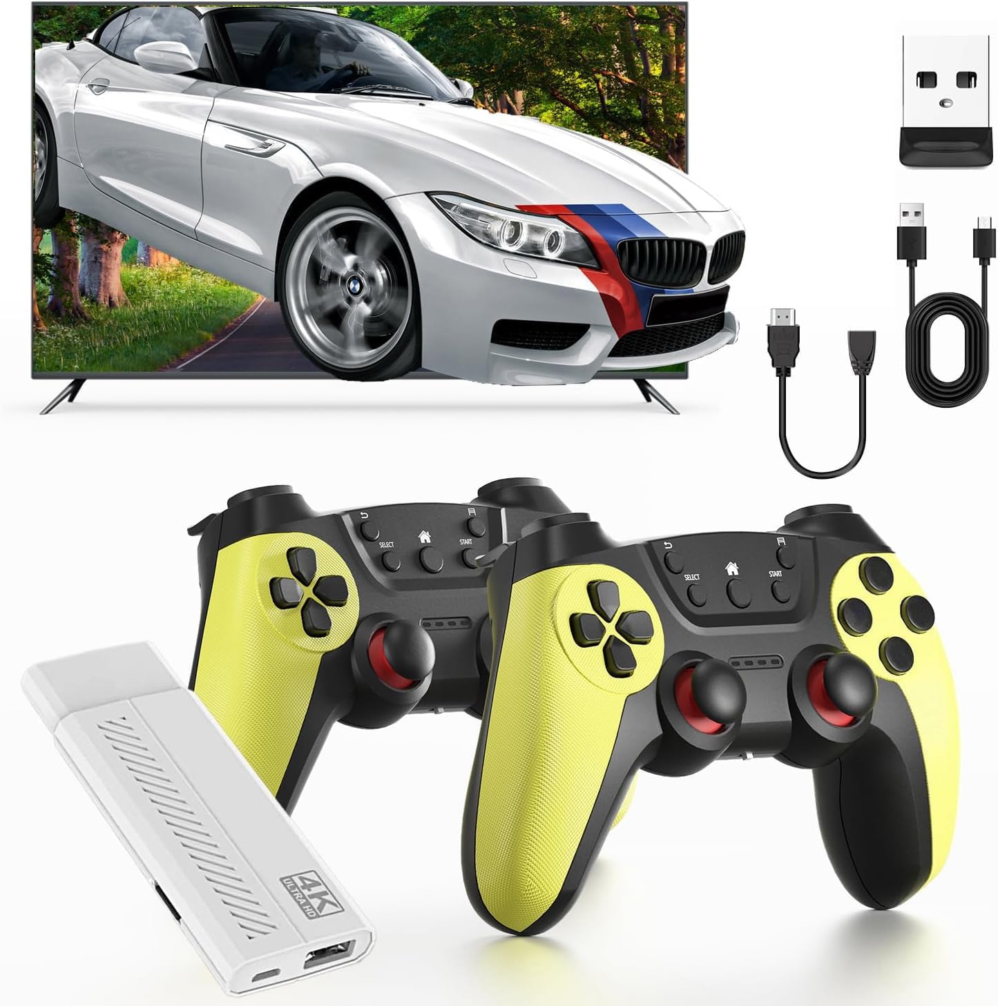 30000+ Wireless Retro Gaming Stick, Retro Gaming Console,Revisit Classic Retro Play Plug and Play Video Gaming Stick,HD HDMI TV Game Stick,Premium Competitive Dual Controllers Yellow+White - Image 2