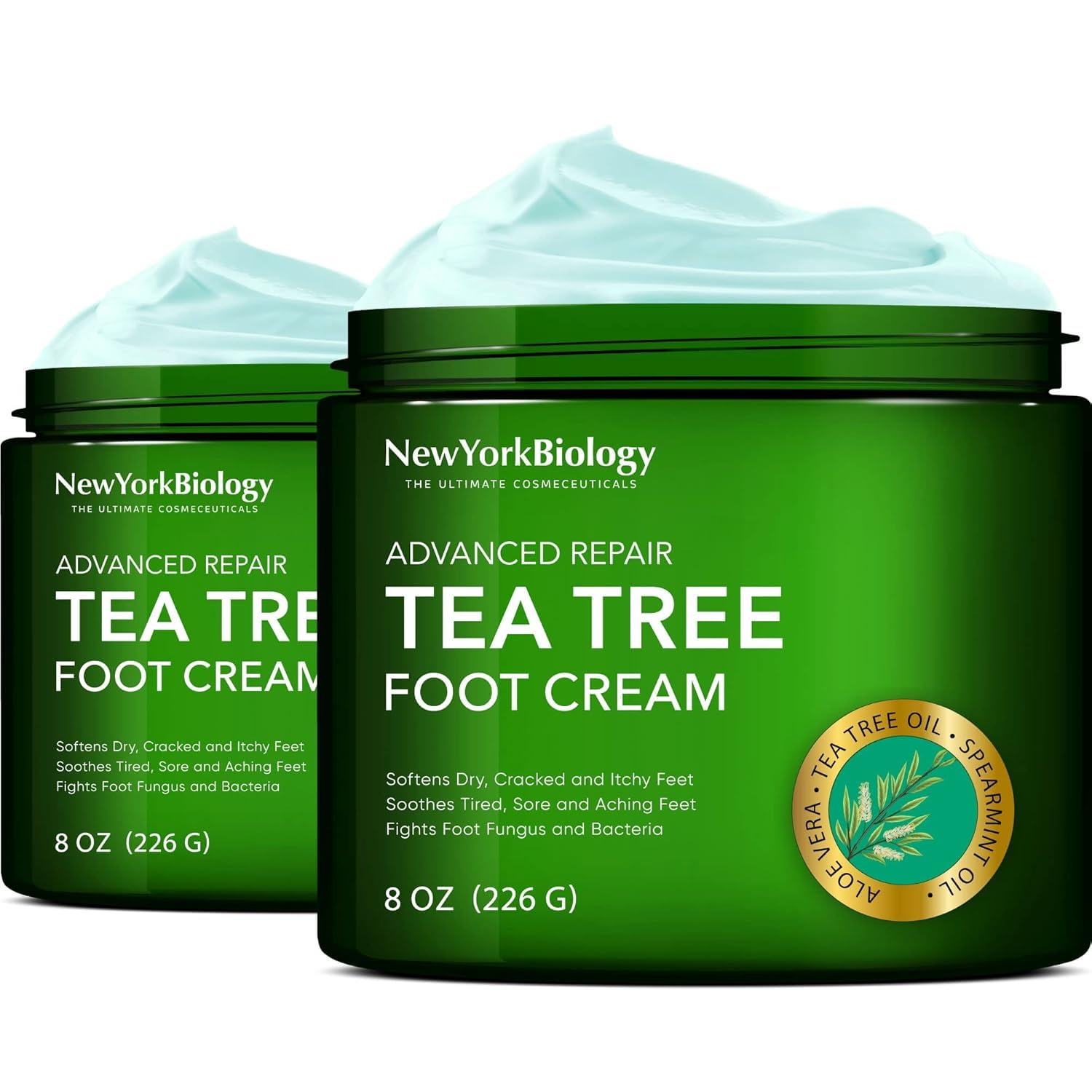New York Biology Tea Tree Oil Foot Cream for Dry Cracked Feet, Athletes Foot, Nail Fungus, Jock Itch, Ringworm, Cracked Heels and Itchy Skin - Foot Cream - 8 oz - Pack of 2 - Image 2