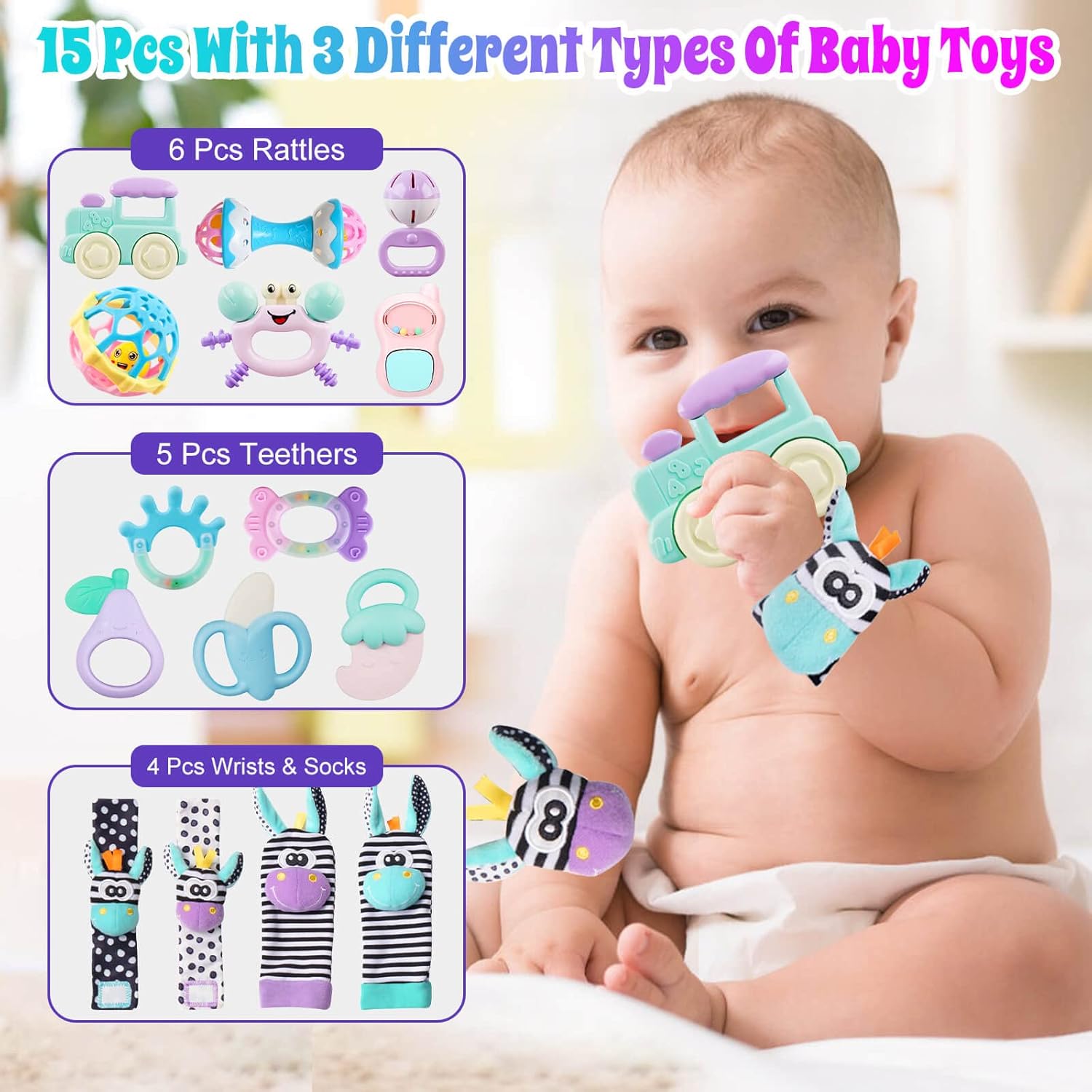 Baby Rattles 0-6 Months: Baby Toys Rattles for Babies 6-12 Months Infant Toys 0-3 Months Newborn Toys Teething Toys 3-6 Months - Baby Rattle Socks Baby Gifts for Boy Girl - Image 3