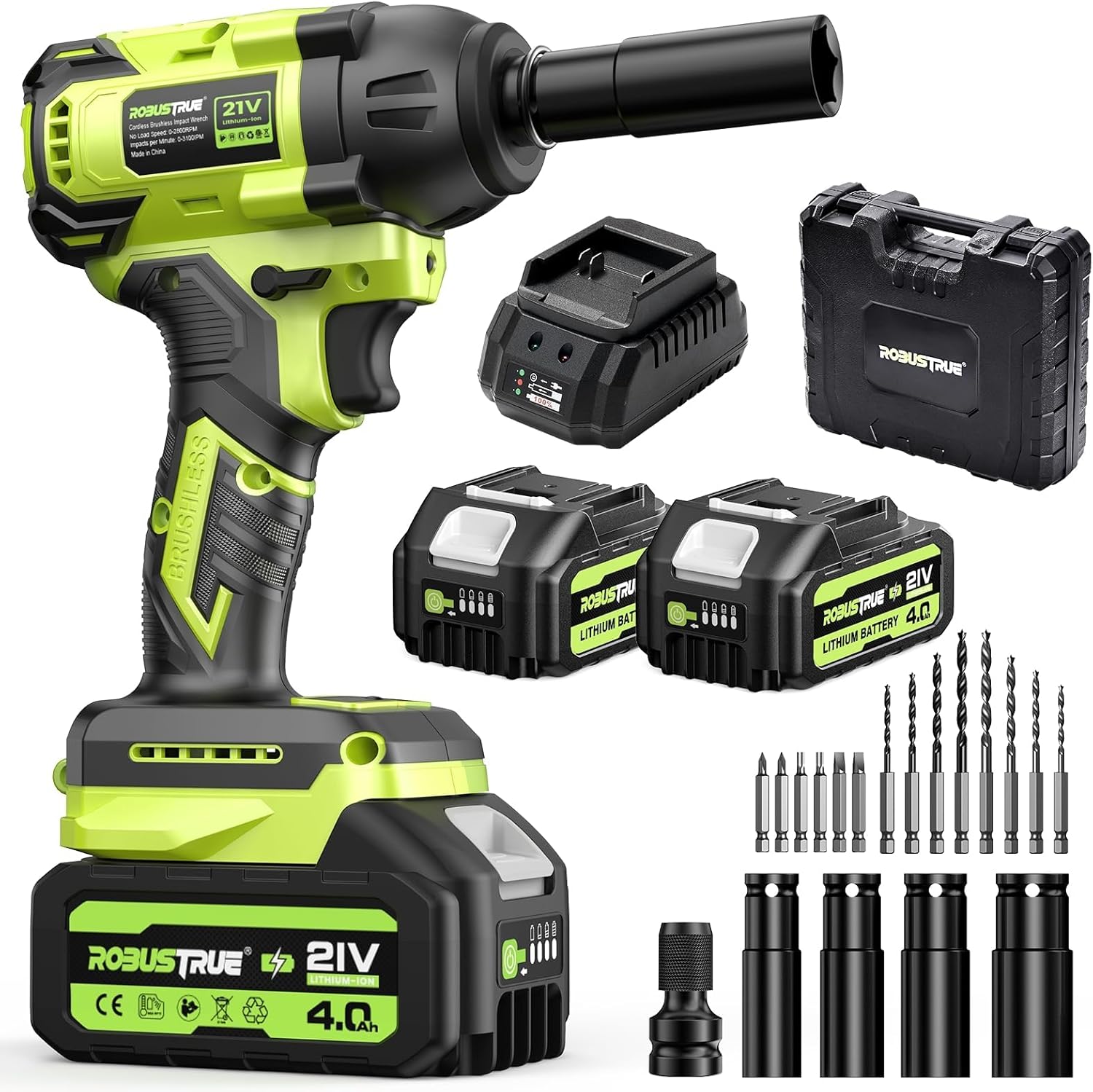 Cordless Impact Wrench, 406Ft-lbs (550N.m) Brushless 1/2 inch, 2800RPM High Torque Impact Gun, 2x 4.0Ah Battery, Charger, 4 Sockets, Electric Impact Wrench for Car Home - Image 2